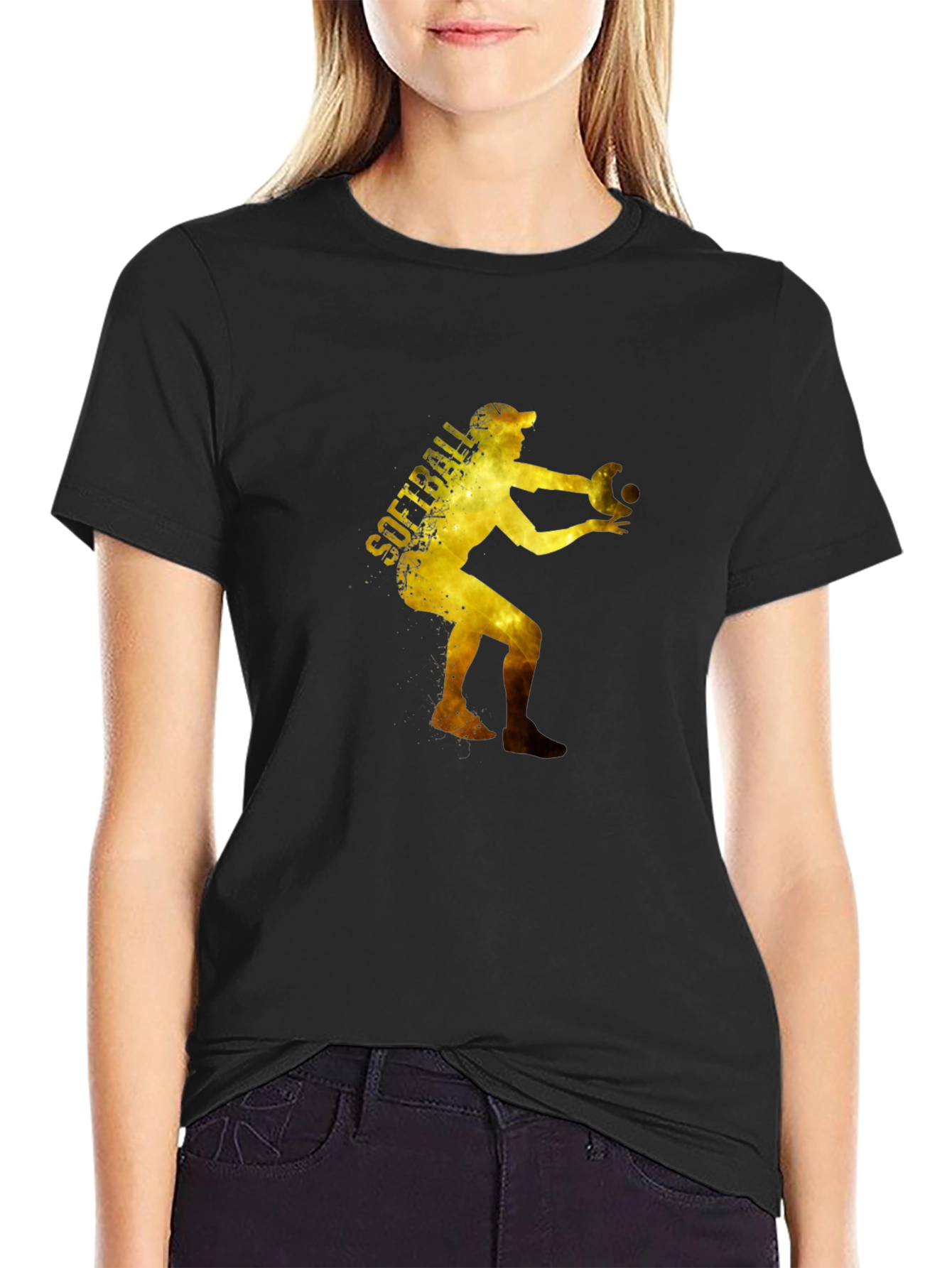 Softball Player Graphic T-Shirt - Black