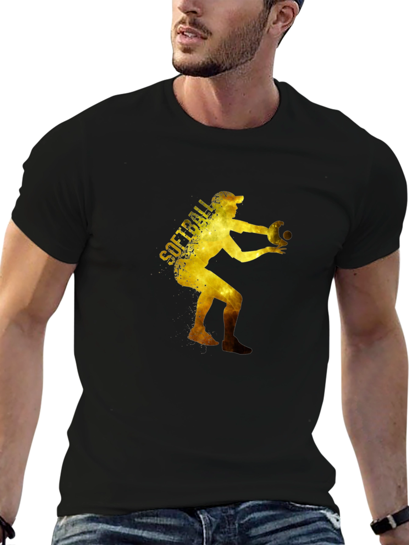 Softball Player Graphic T-Shirt - Black