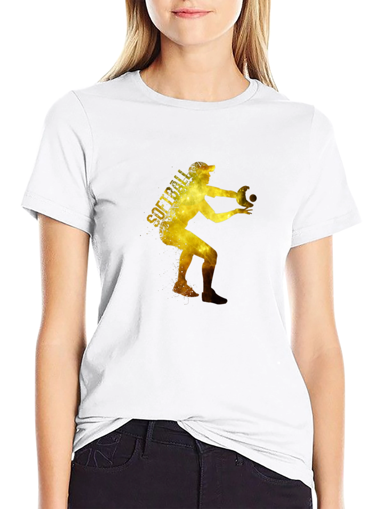 Softball Player Graphic T-Shirt - Black