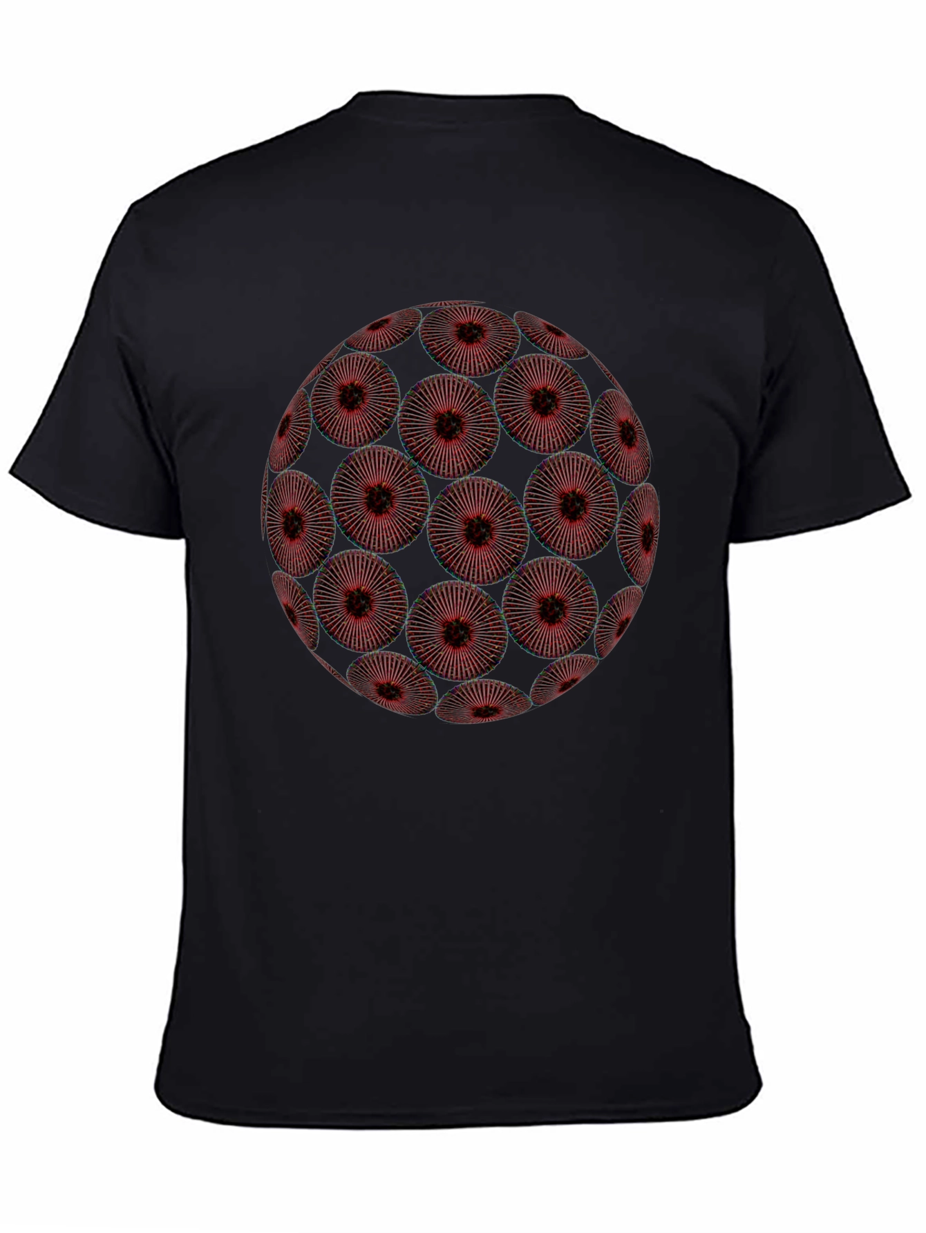 Abstract Red Floral Orb Graphic Black T-Shirt