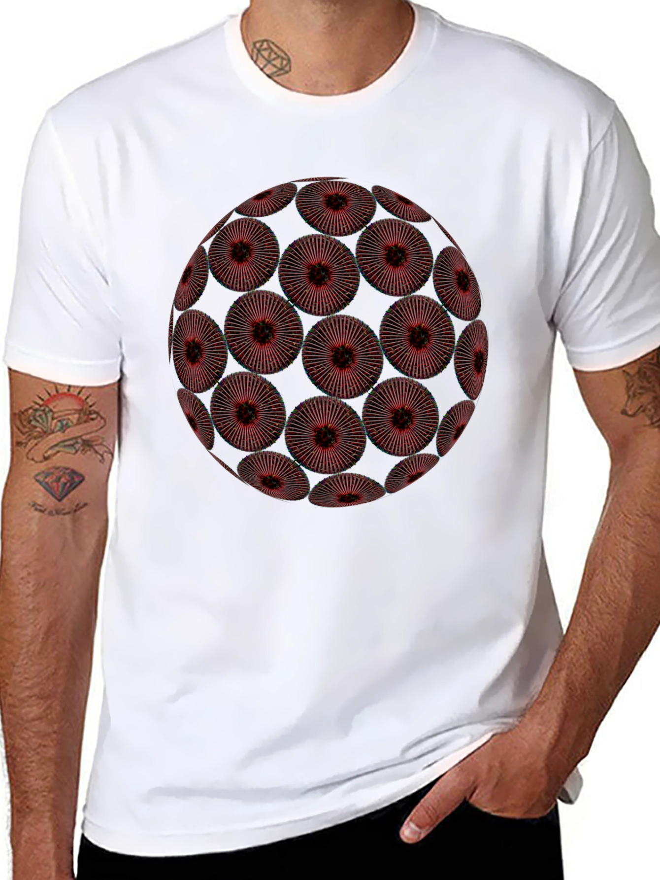 Abstract Red Floral Orb Graphic Black T-Shirt