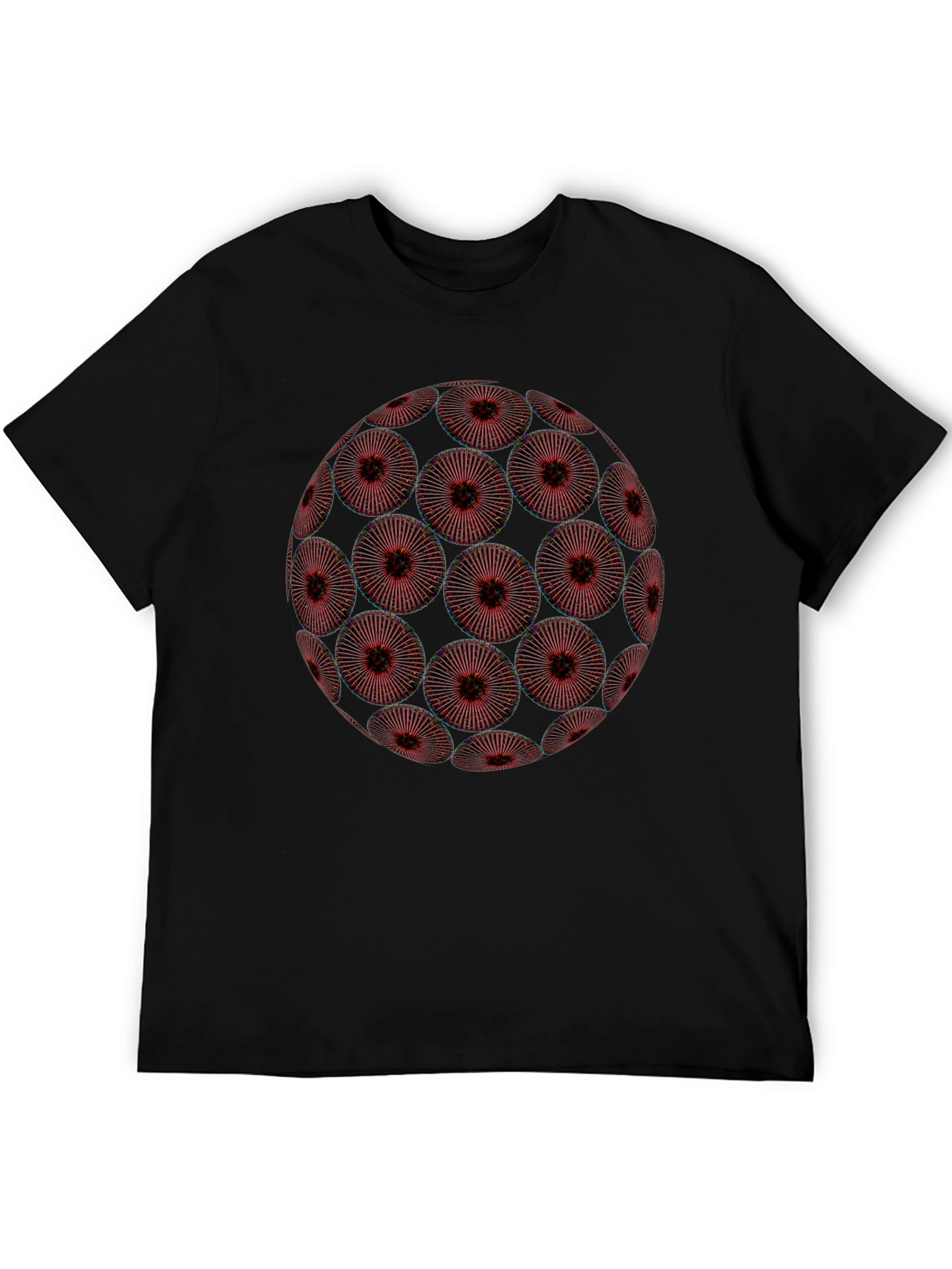 Abstract Red Floral Orb Graphic Black T-Shirt