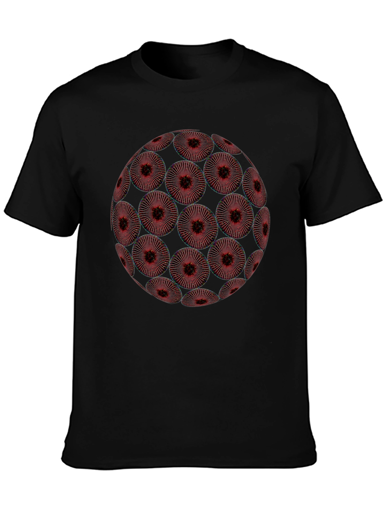 Abstract Red Floral Orb Graphic Black T-Shirt