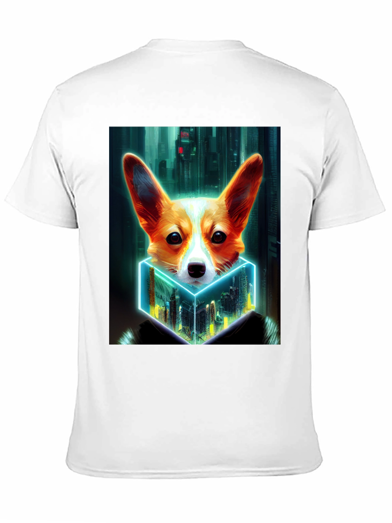 Cyberpunk Corgi Cityscape Graphic Tee