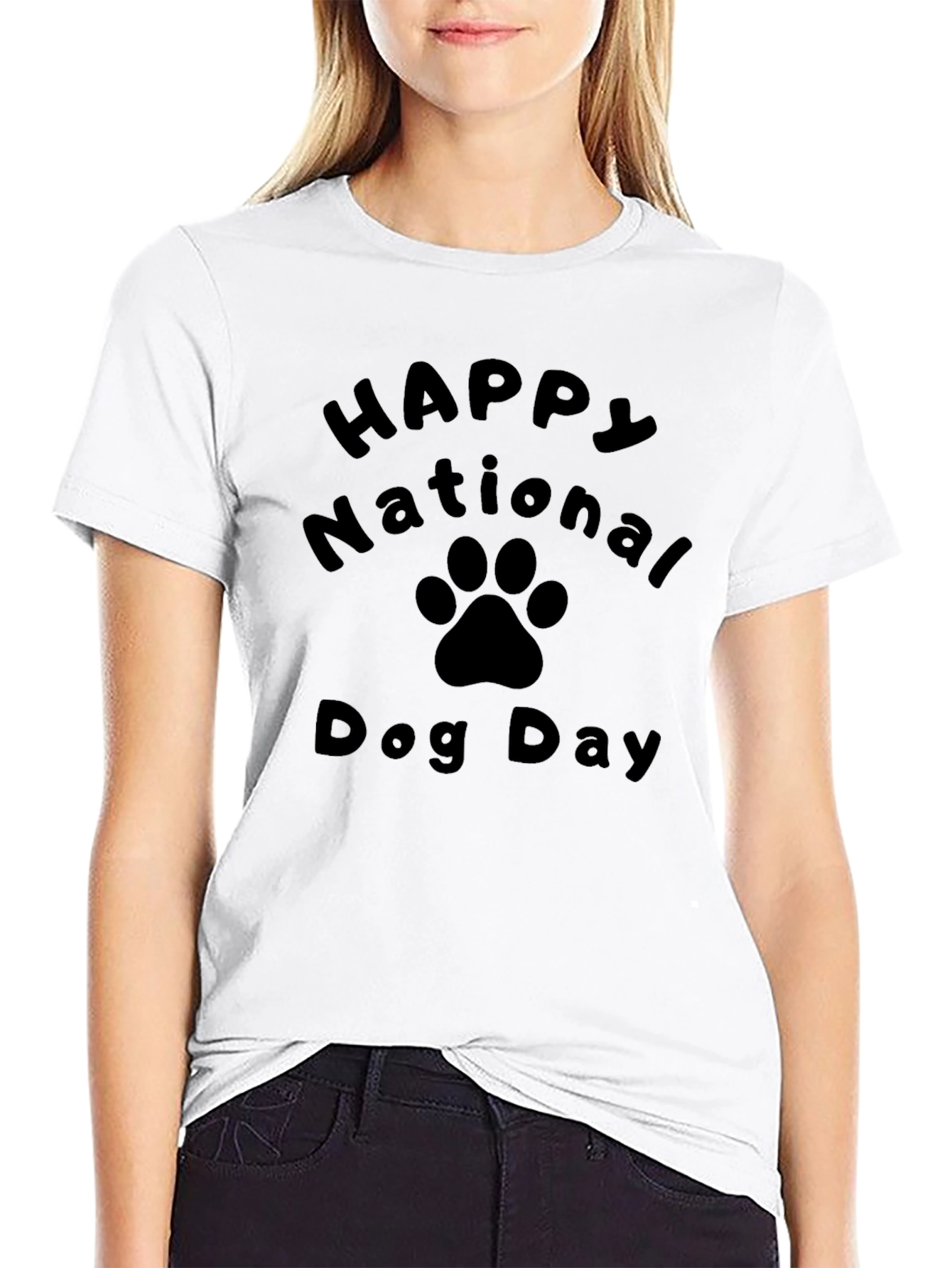 Happy National Dog Day Black T-Shirt