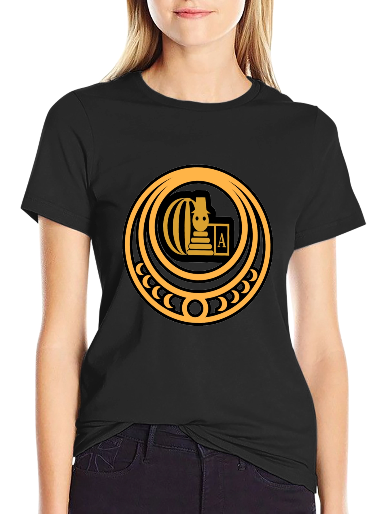 Stylish Black T-Shirt with Gold Emblem