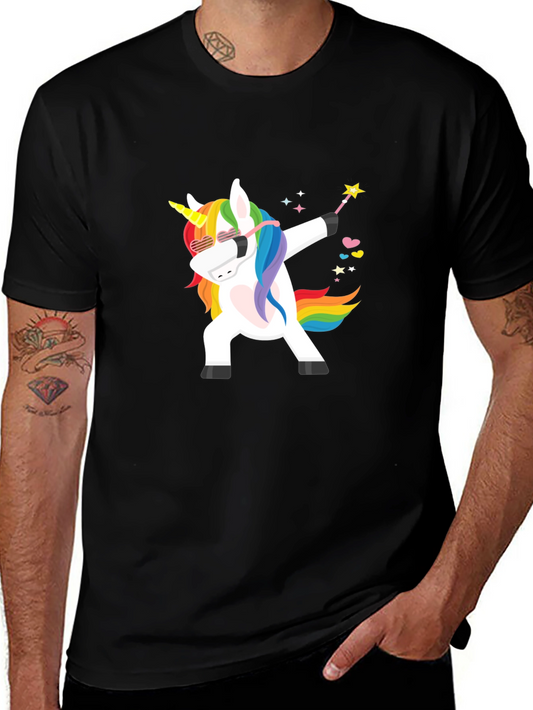 Dabbing Unicorn Graphic Tee - Black Cotton Shirt