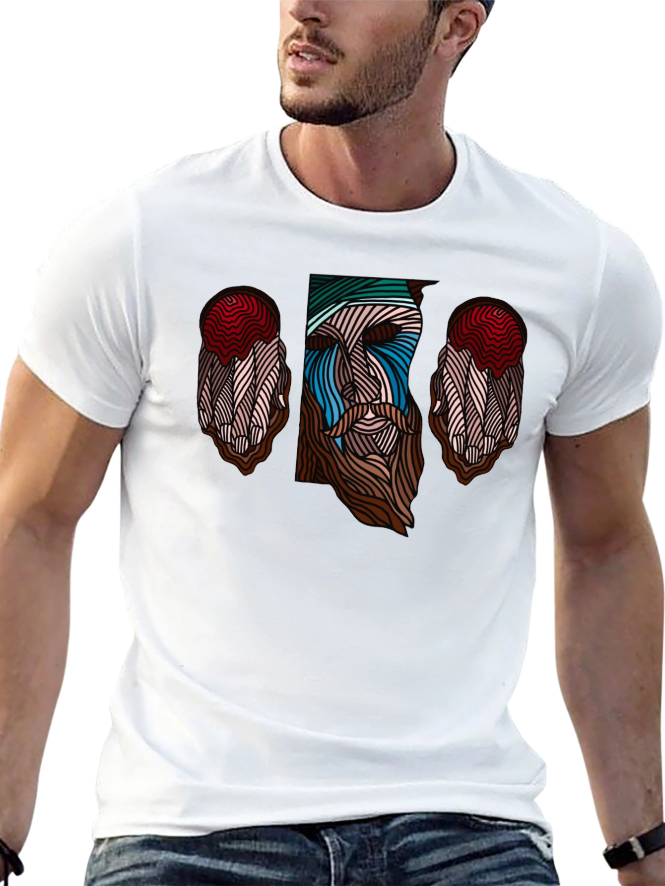 Abstract Face Graphic Tee - Stylish Mens Black T-Shirt