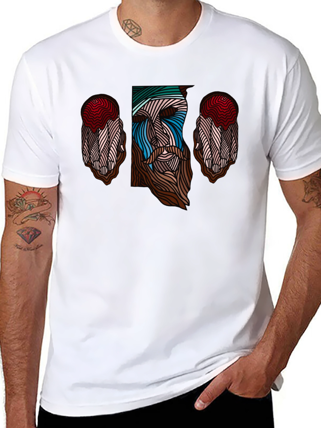 Abstract Face Graphic Tee - Stylish Mens Black T-Shirt
