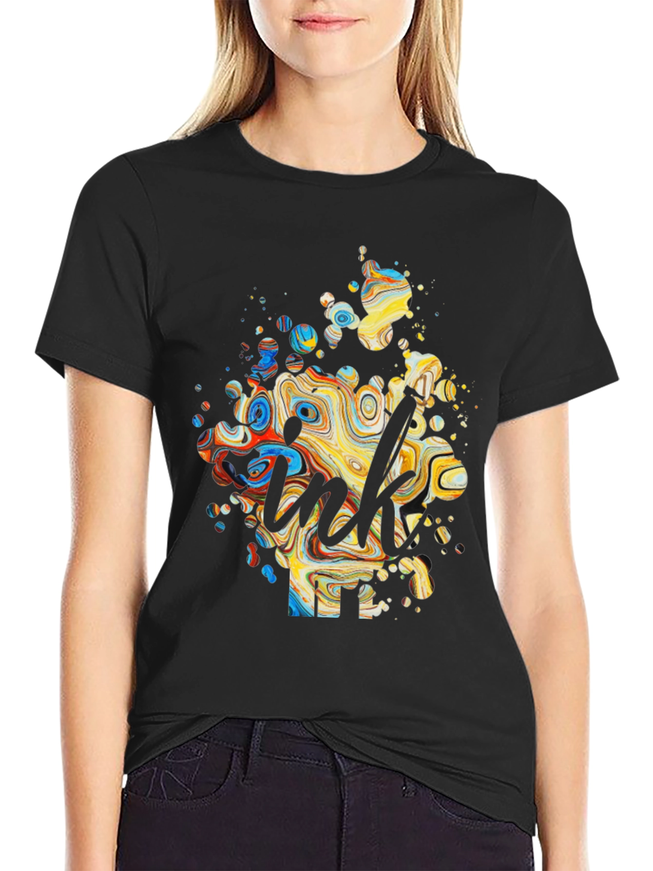 Abstract Ink Splatter Graphic Tee - Black