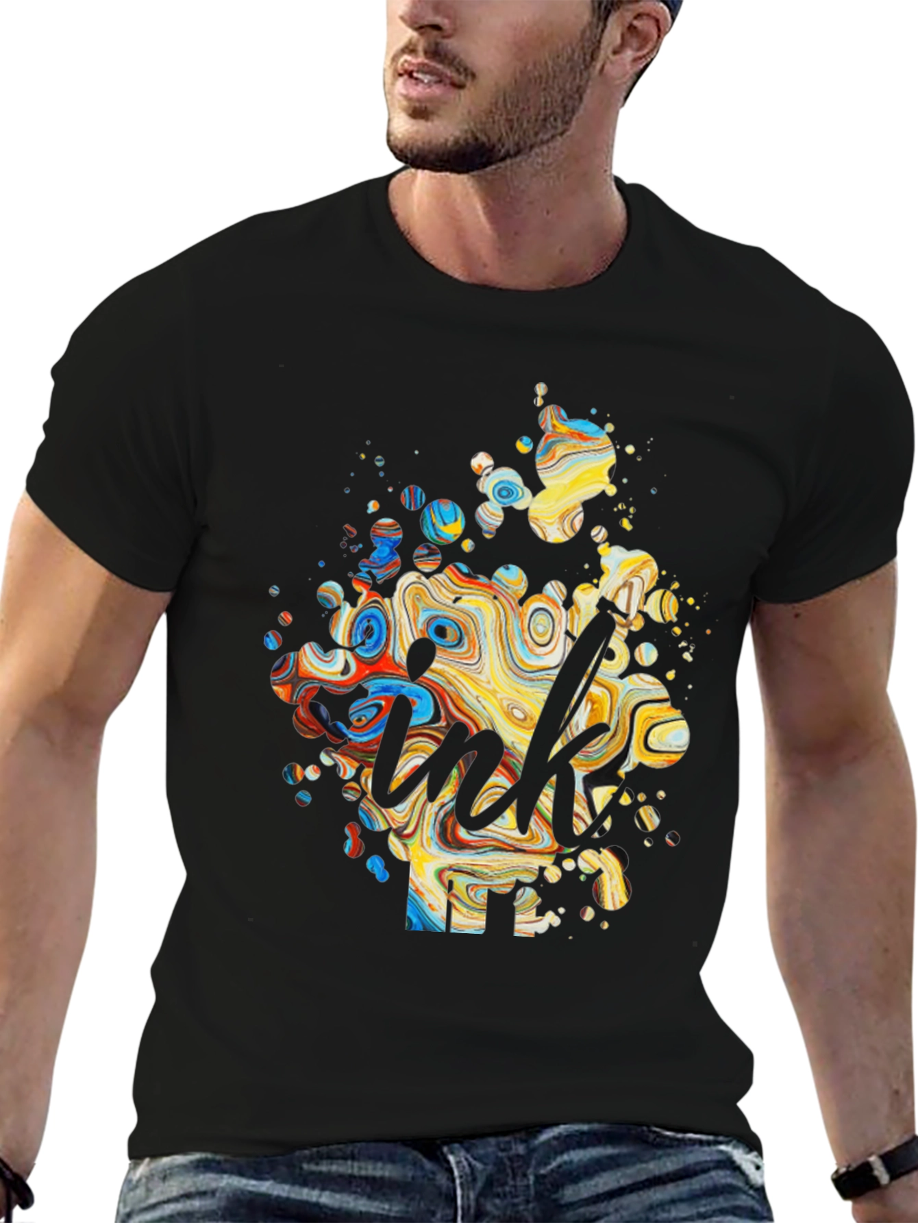 Abstract Ink Splatter Graphic Tee - Black