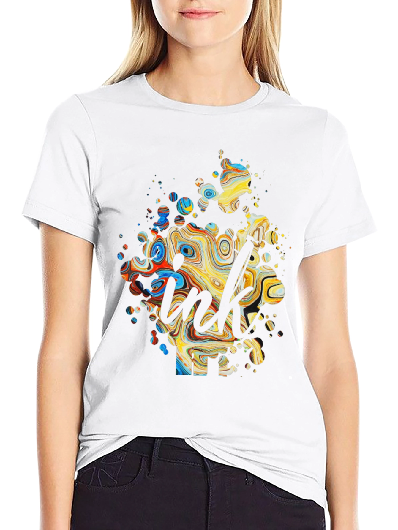 Abstract Ink Splatter Graphic Tee - Black