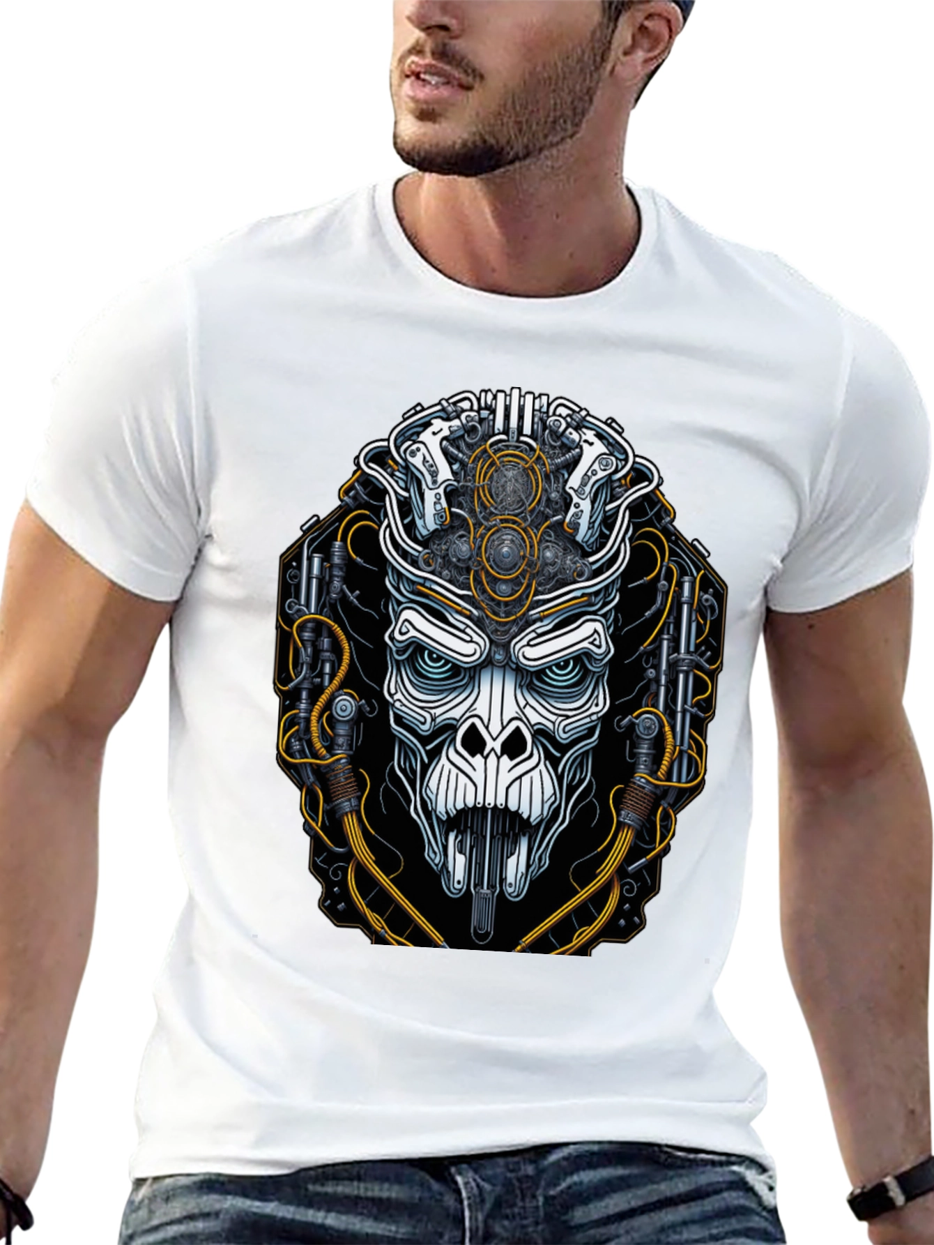 Cyberpunk Skull Graphic Tee - Futuristic Style