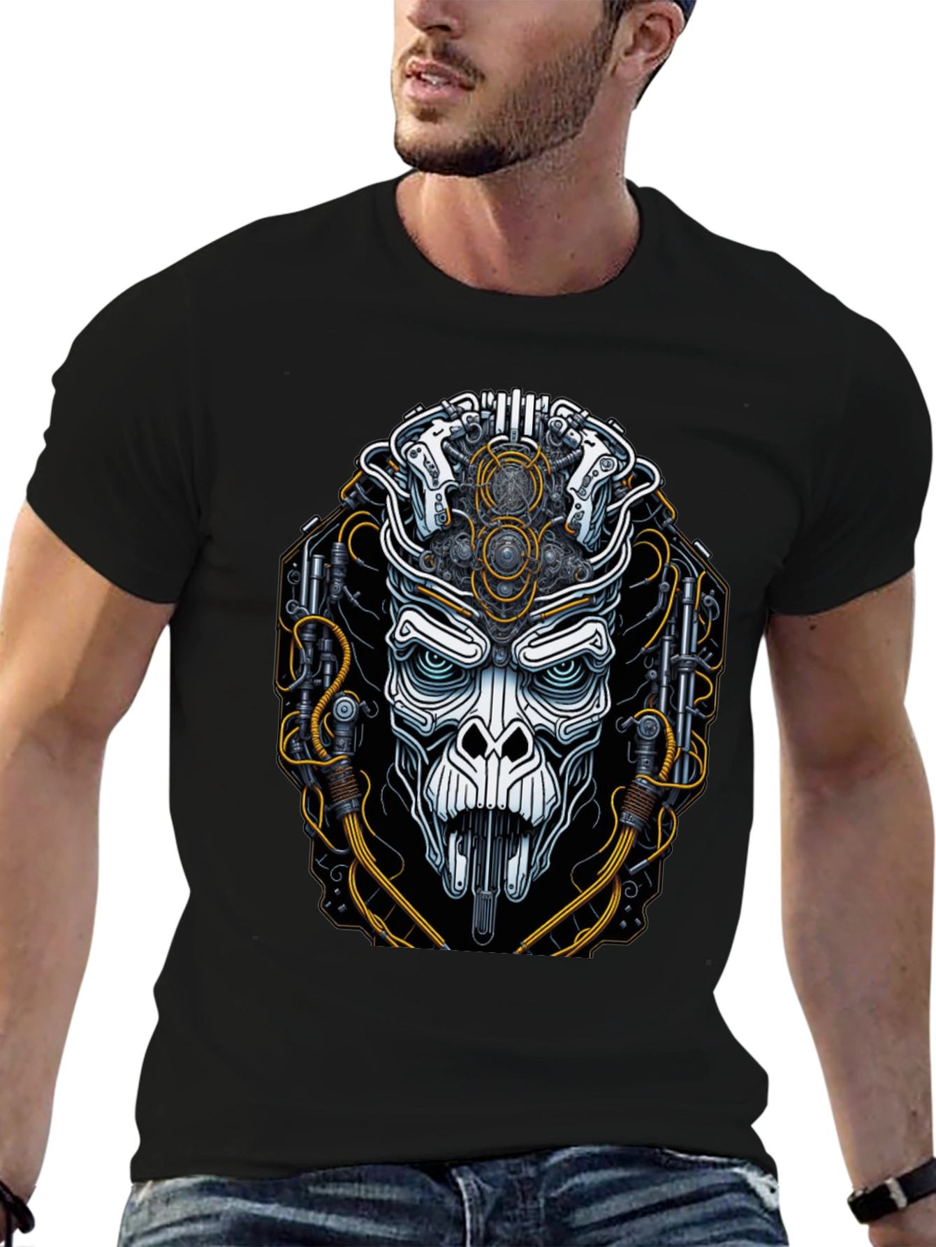 Cyberpunk Skull Graphic Tee - Futuristic Style