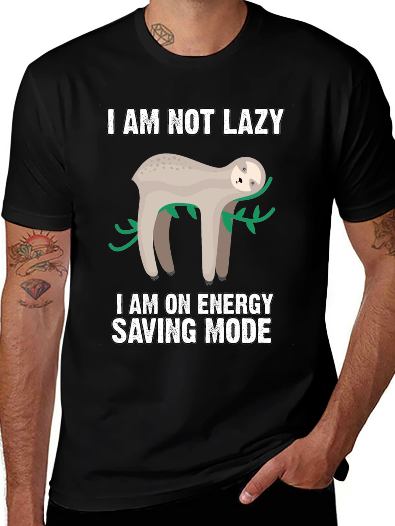Lazy Sloth Energy Saving Mode Graphic T-Shirt