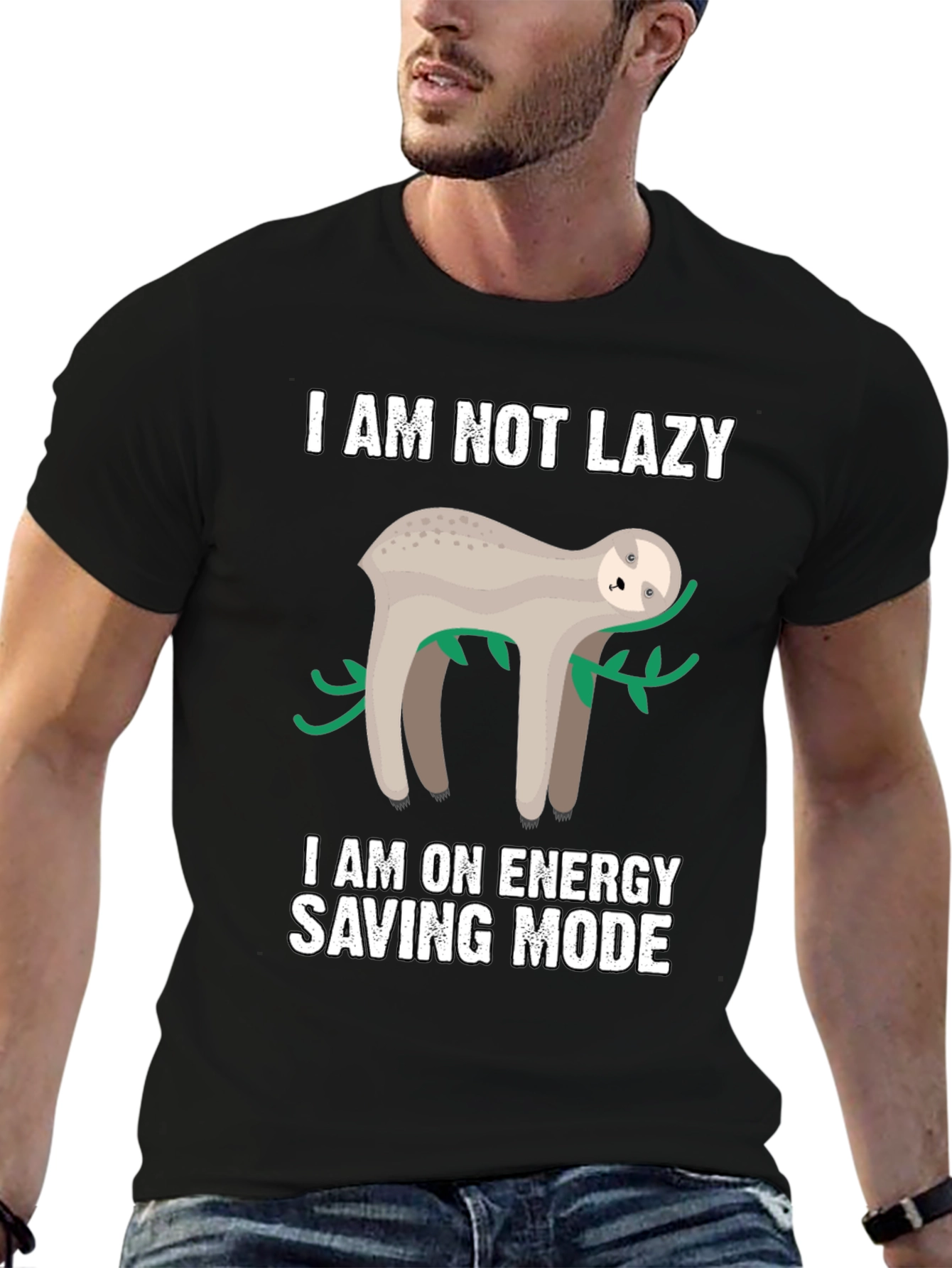 Lazy Sloth Energy Saving Mode Graphic T-Shirt