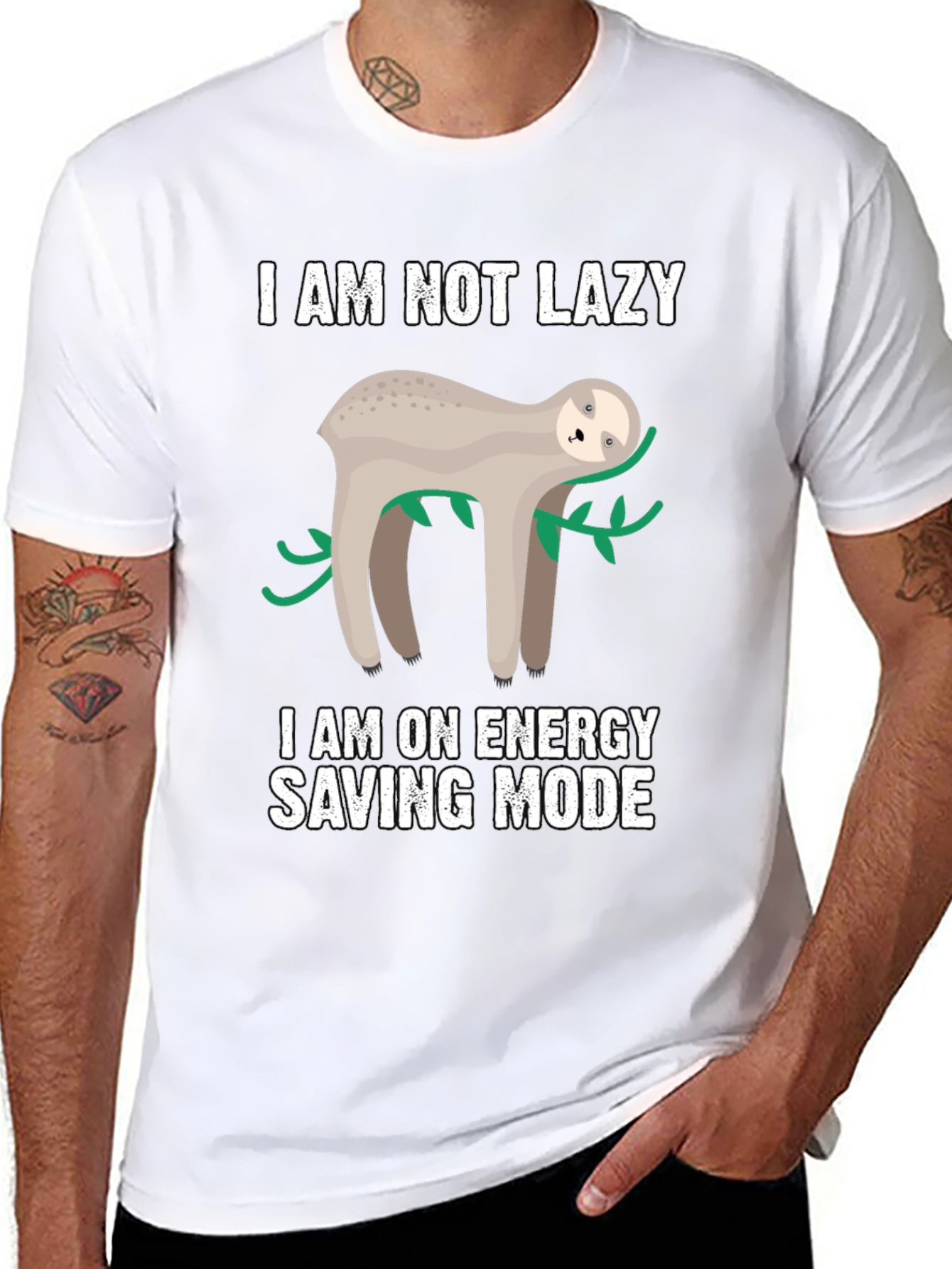 Lazy Sloth Energy Saving Mode Graphic T-Shirt