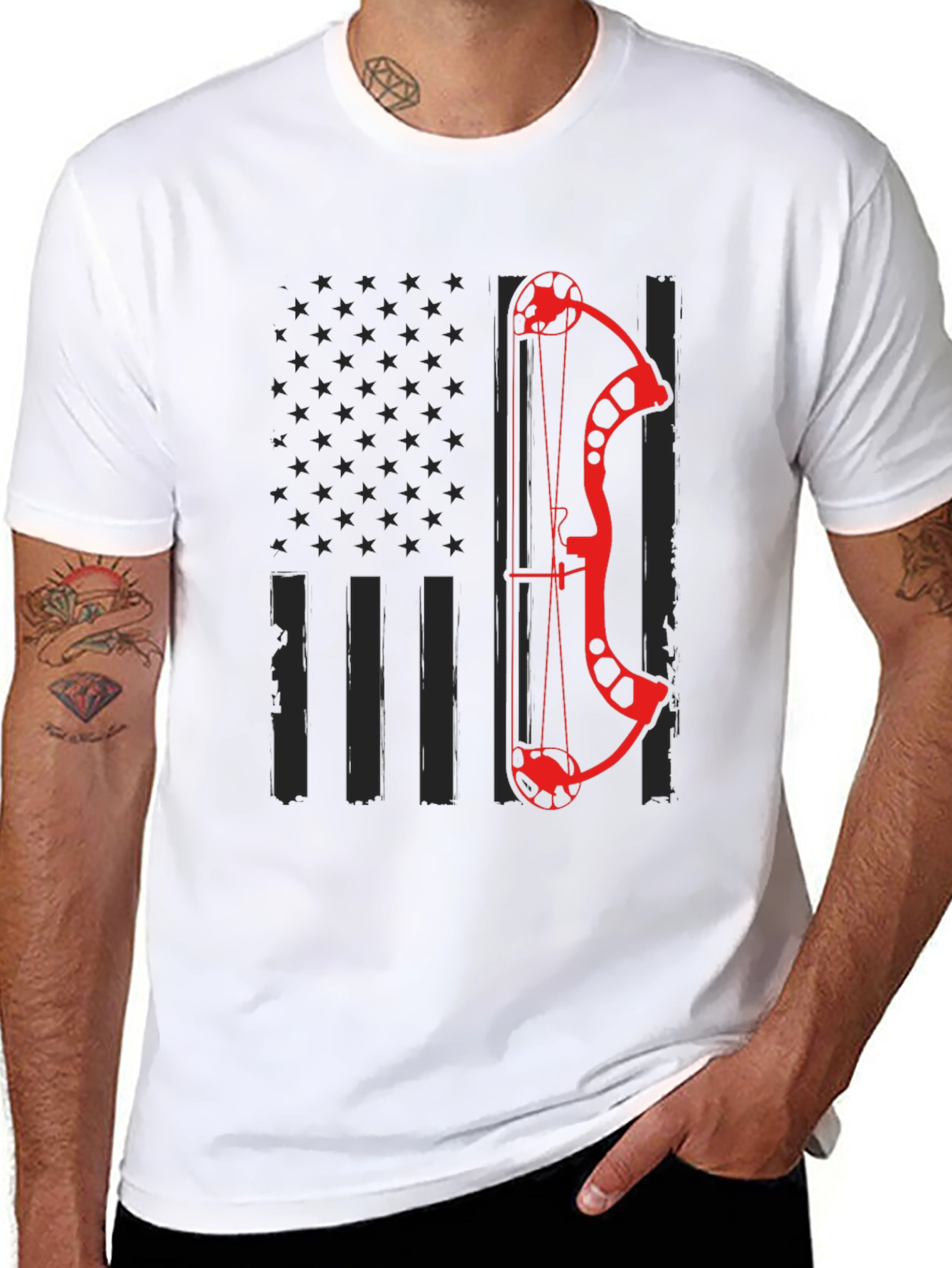 Archery Bow American Flag Graphic T-Shirt