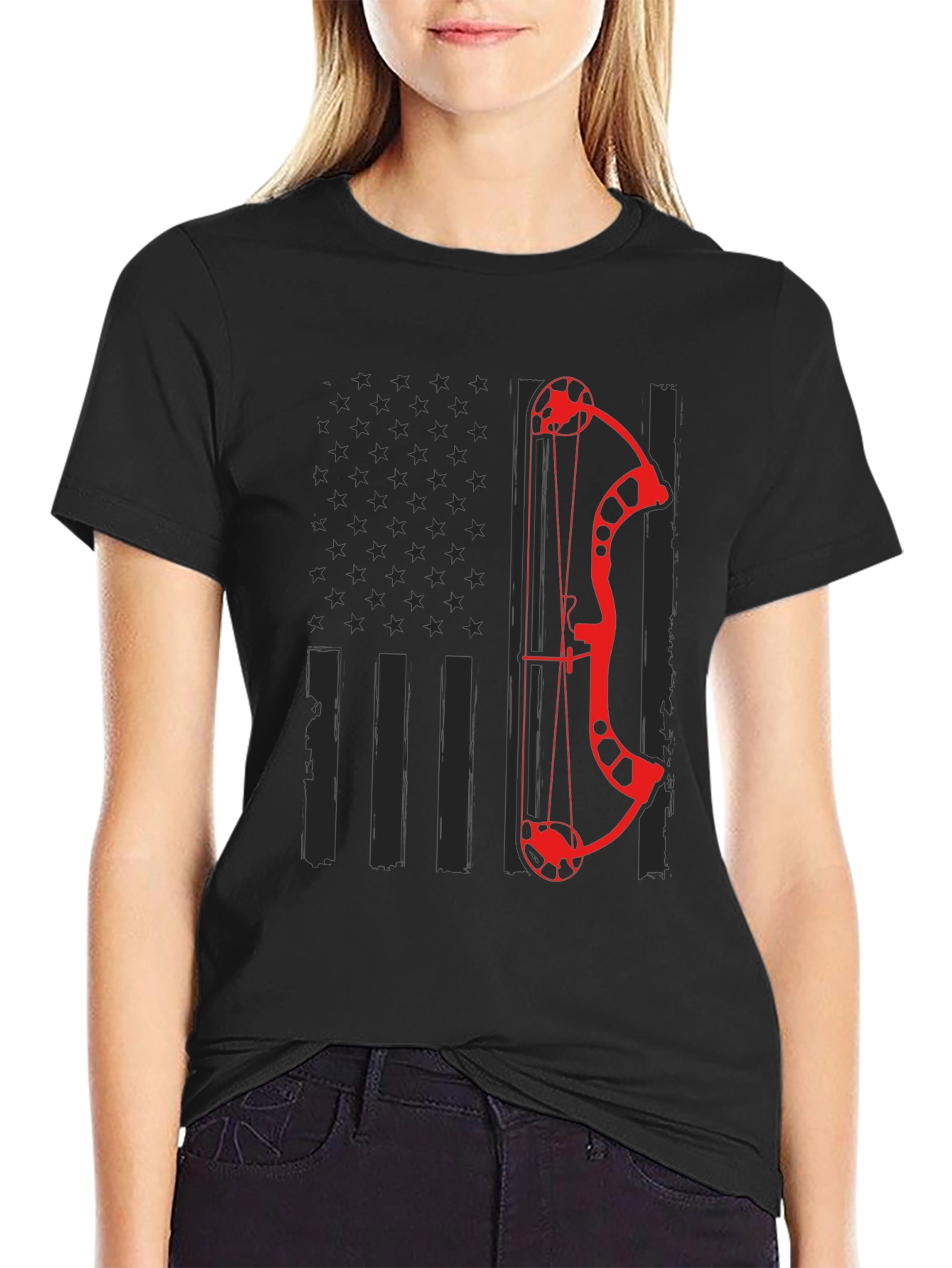 Archery Bow American Flag Graphic T-Shirt