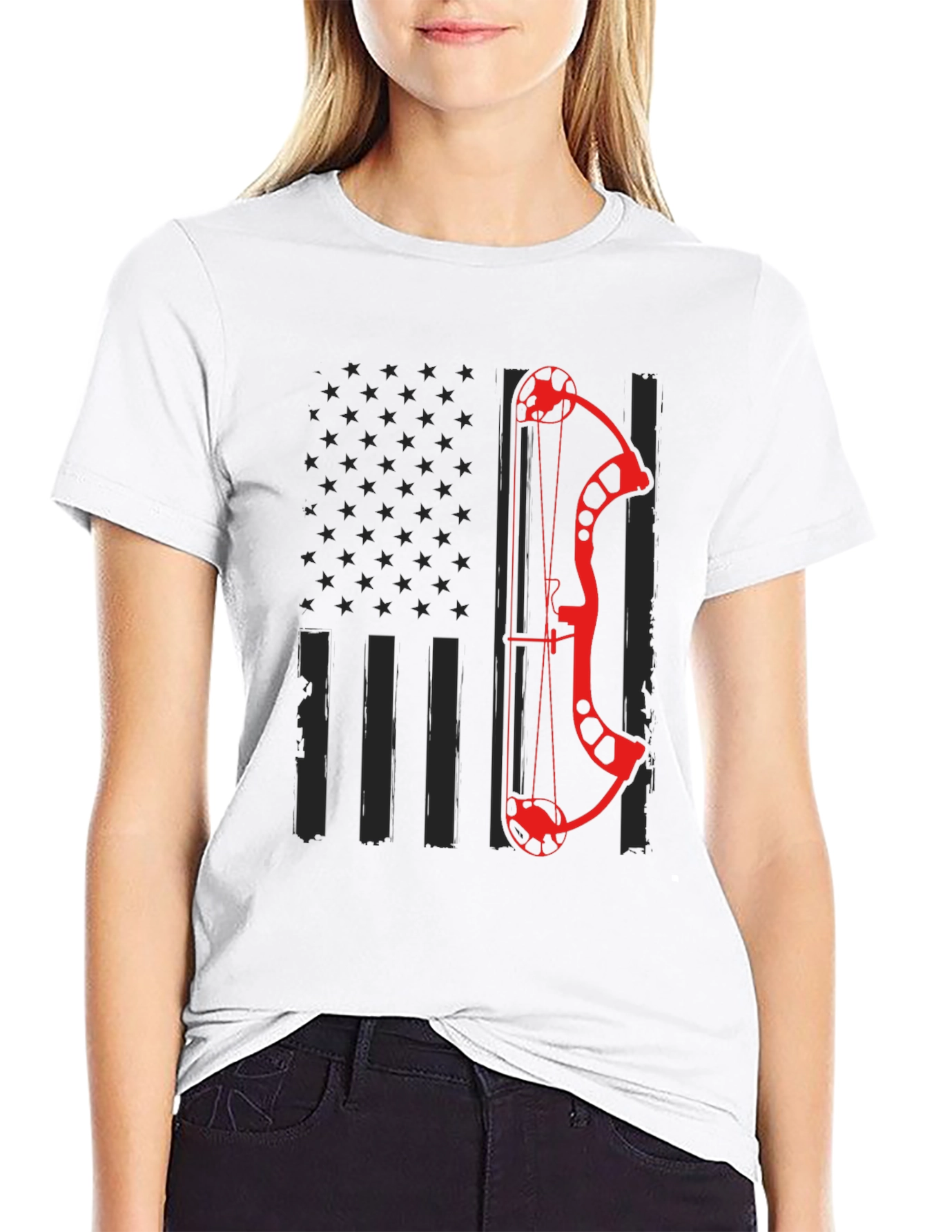 Archery Bow American Flag Graphic T-Shirt