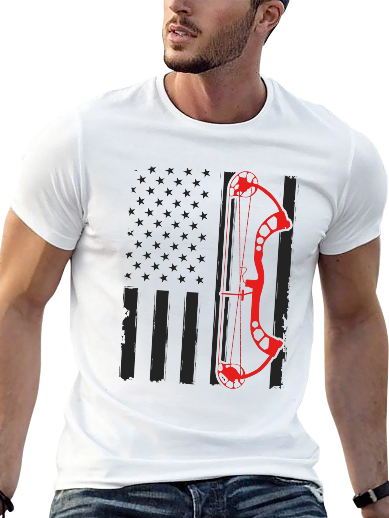 Archery Bow American Flag Graphic T-Shirt