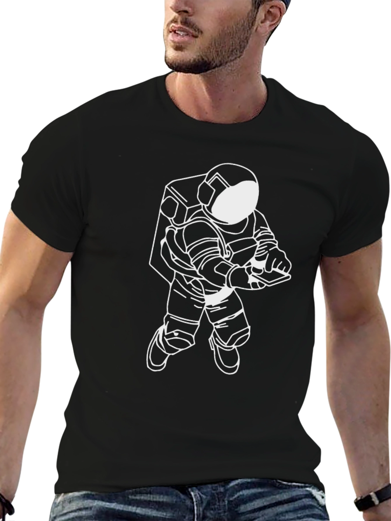 Astronaut Graphic T-Shirt - Black Crew Neck Tee