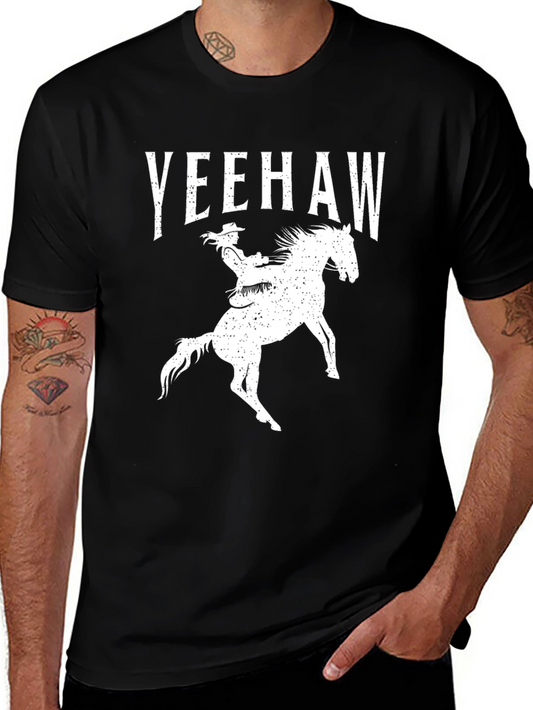 Yeehaw Cowboy Riding Horse Graphic Tee - Black