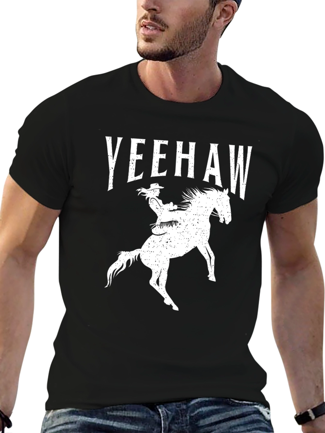 Yeehaw Cowboy Riding Horse Graphic Tee - Black
