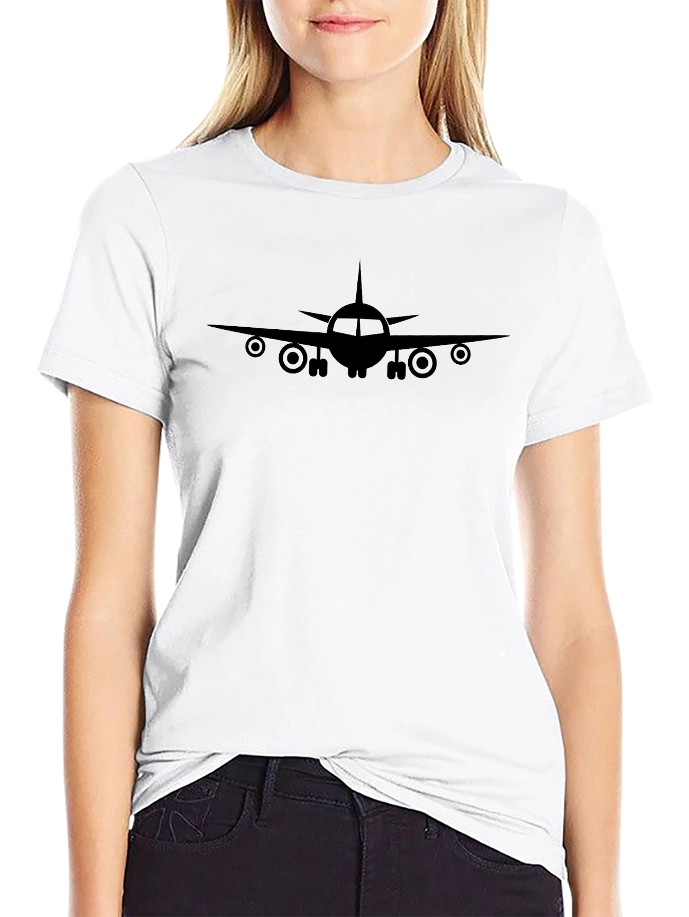 Airplane Graphic Tee - Black Cotton T-Shirt