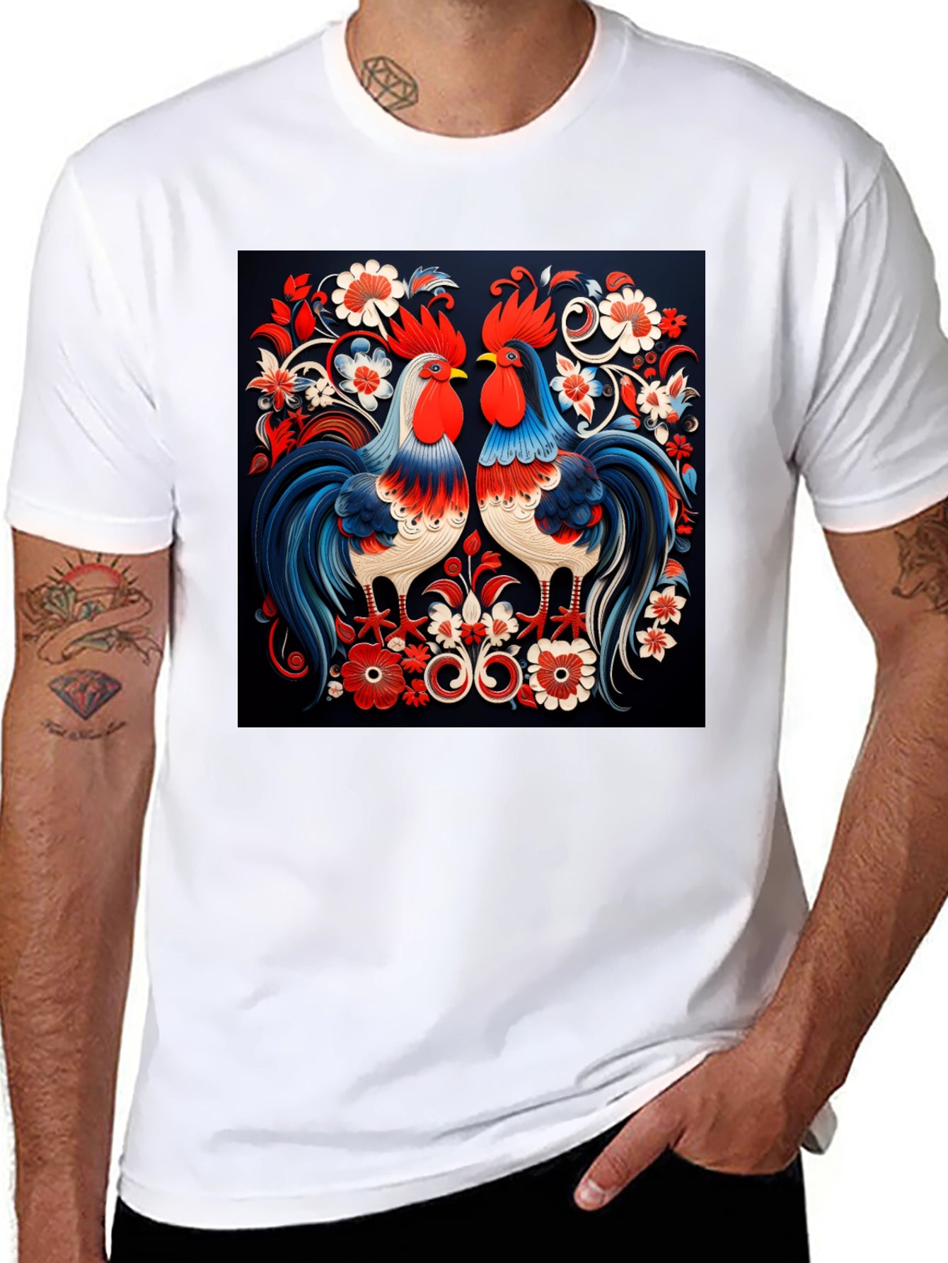 Rooster Folk Art Graphic Tee