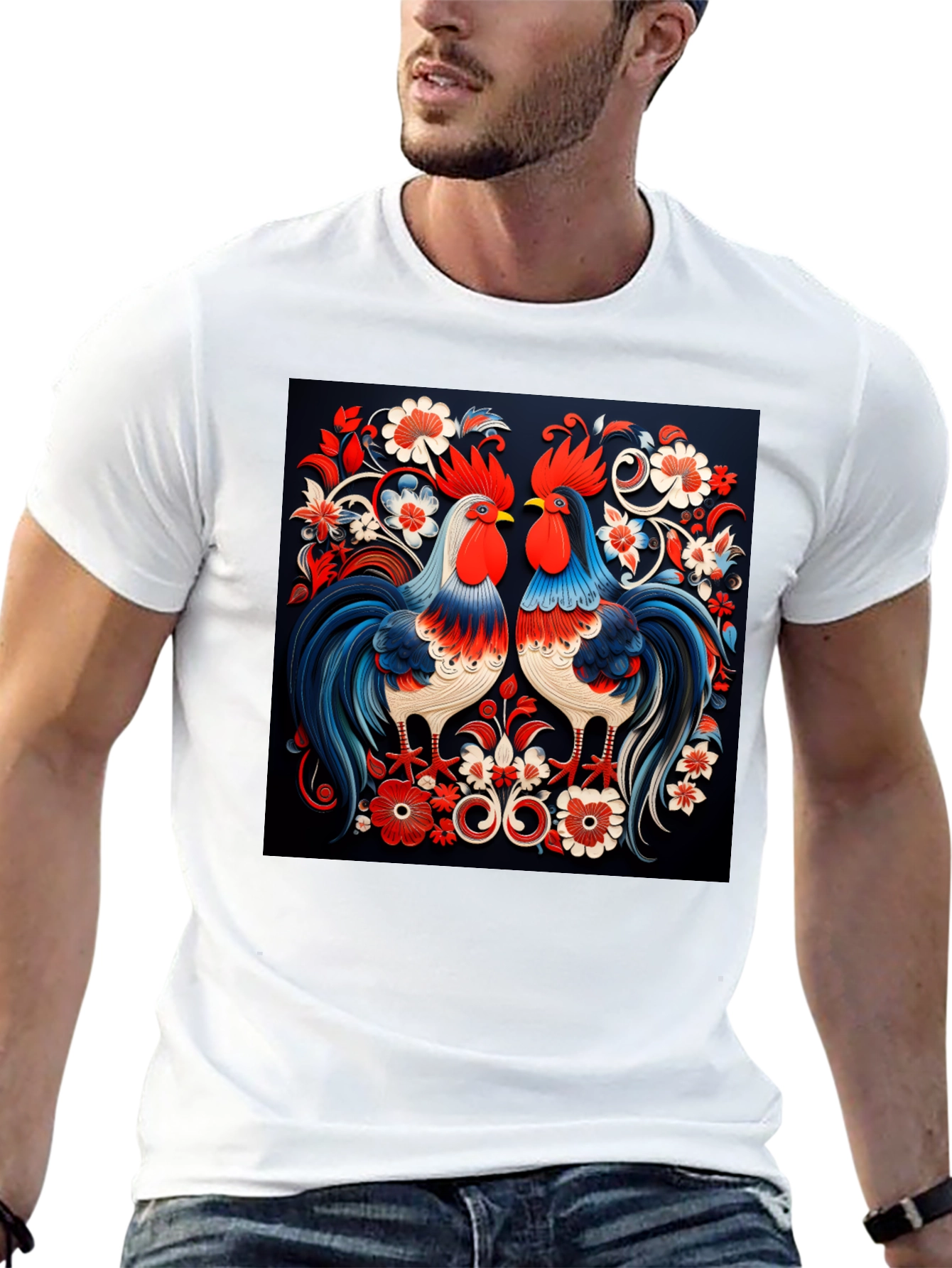 Rooster Folk Art Graphic Tee