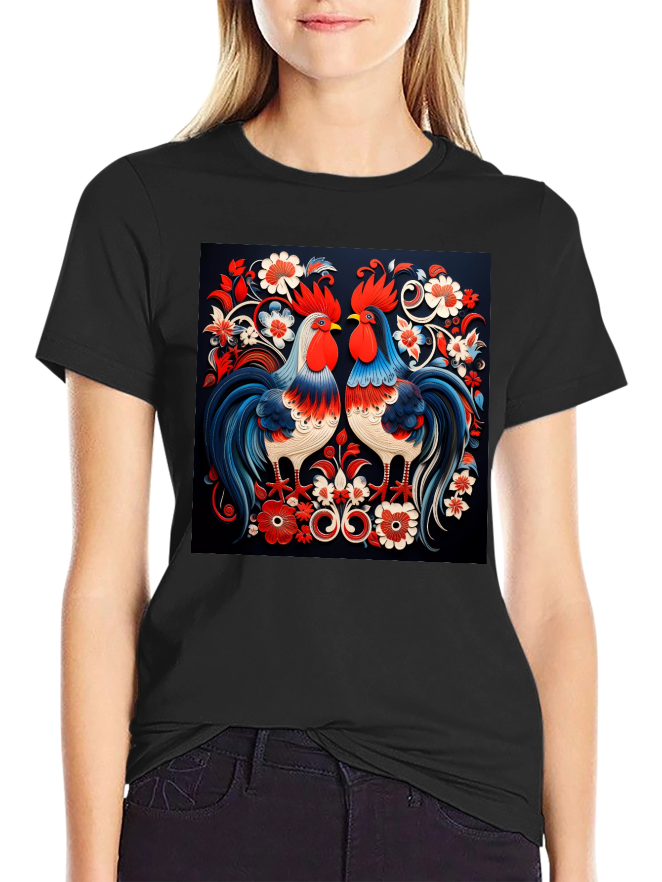 Rooster Folk Art Graphic Tee