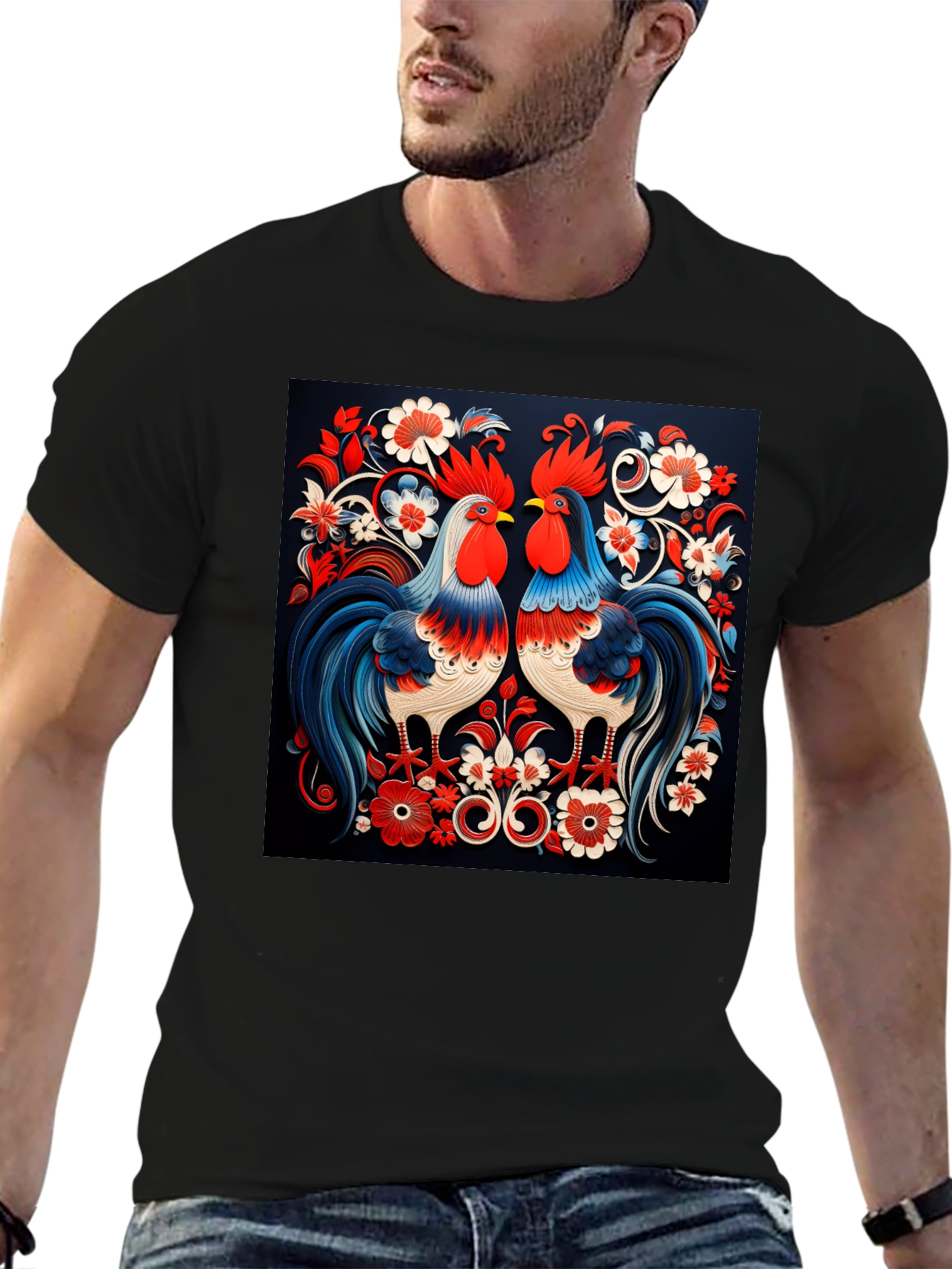 Rooster Folk Art Graphic Tee