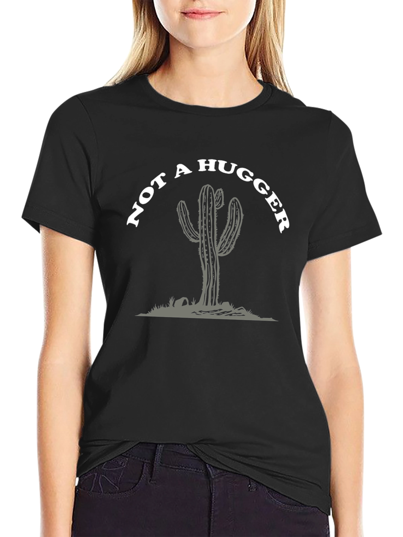 Not A Hugger Cactus Graphic Tee - Black