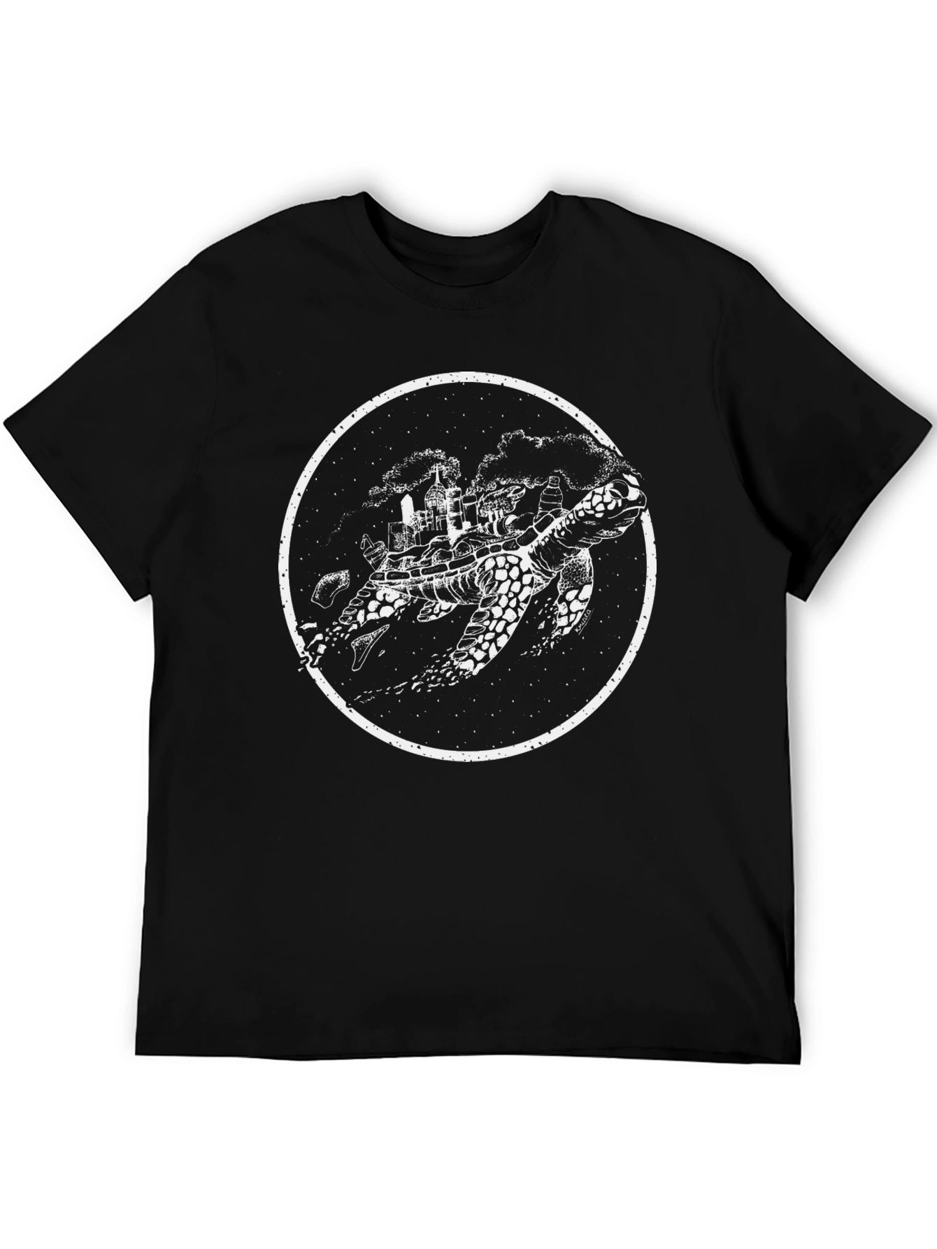 Turtle City Graphic Tee - Black Cotton T-Shirt