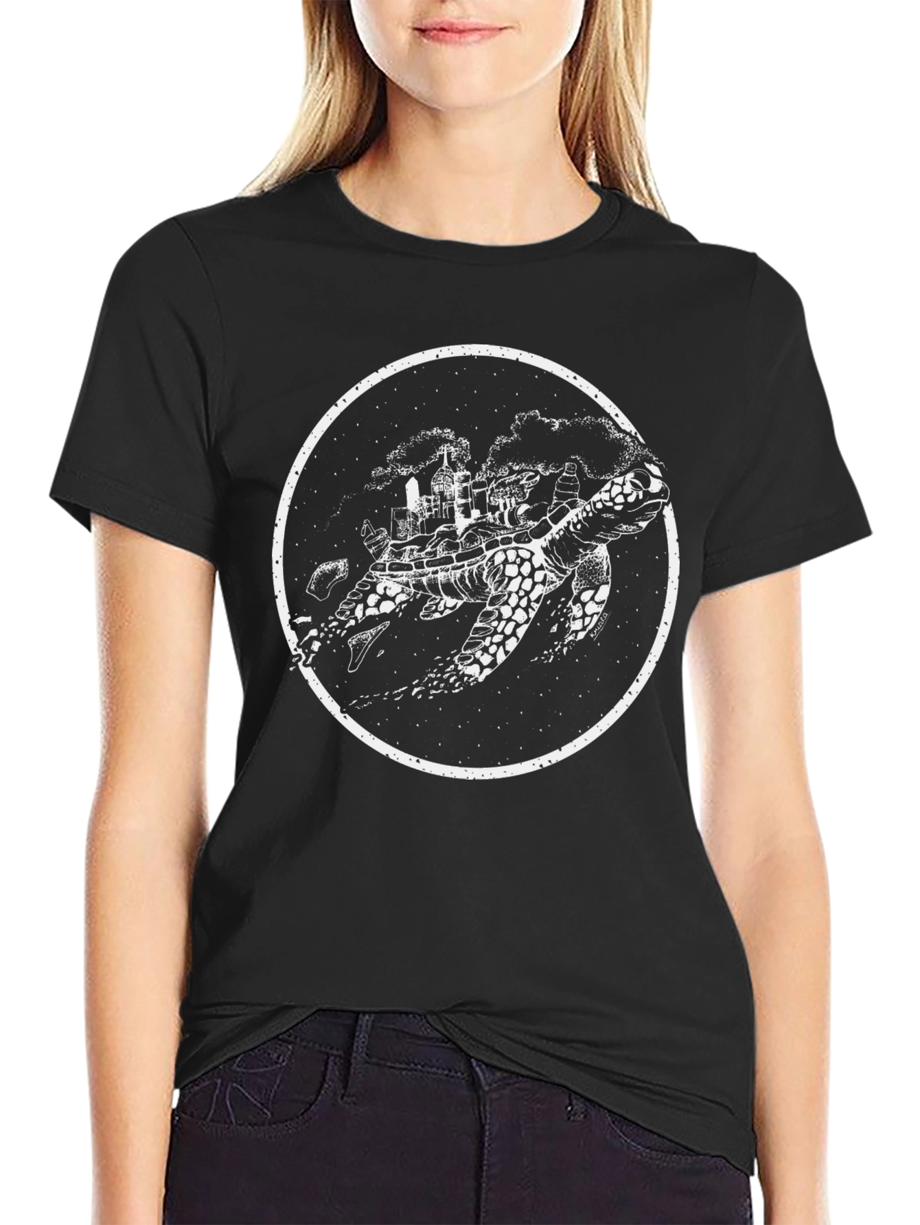 Turtle City Graphic Tee - Black Cotton T-Shirt