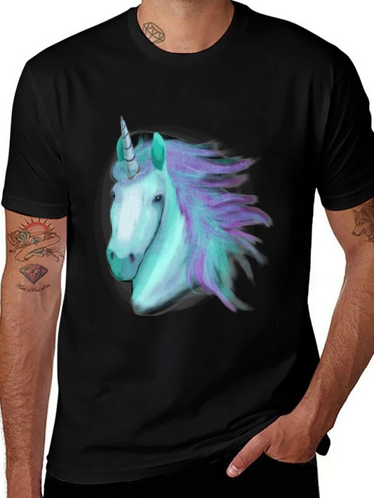 Unicorn Head Graphic Tee - Black Casual T-Shirt