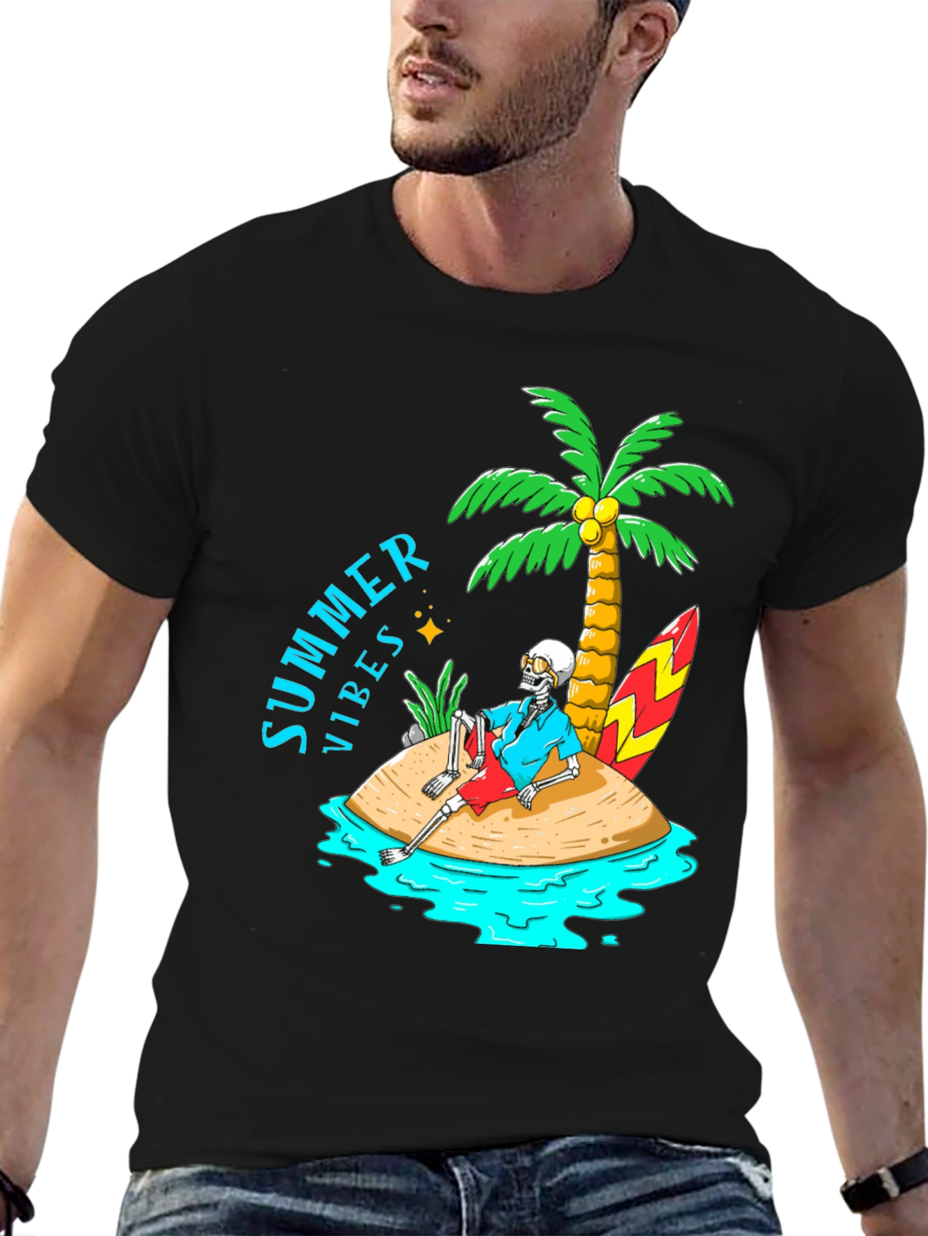 Summer Vibes Skeleton Island Graphic Tee