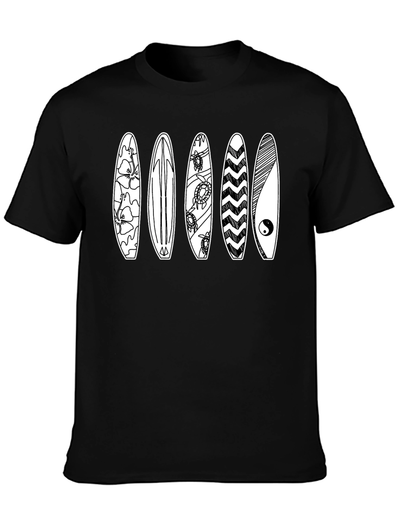 Surfboard Graphic Tee - Black Cotton T-Shirt