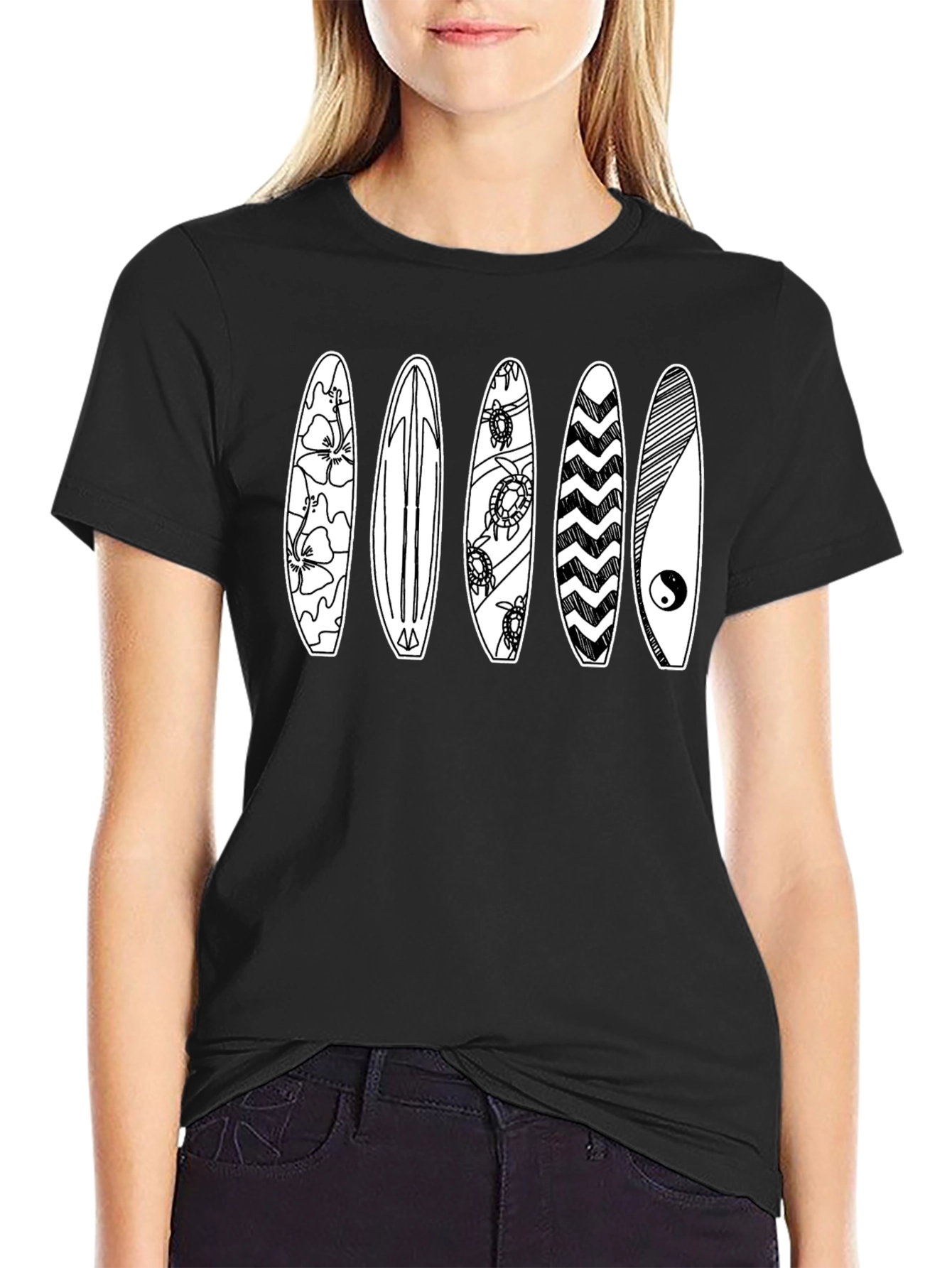 Surfboard Graphic Tee - Black Cotton T-Shirt