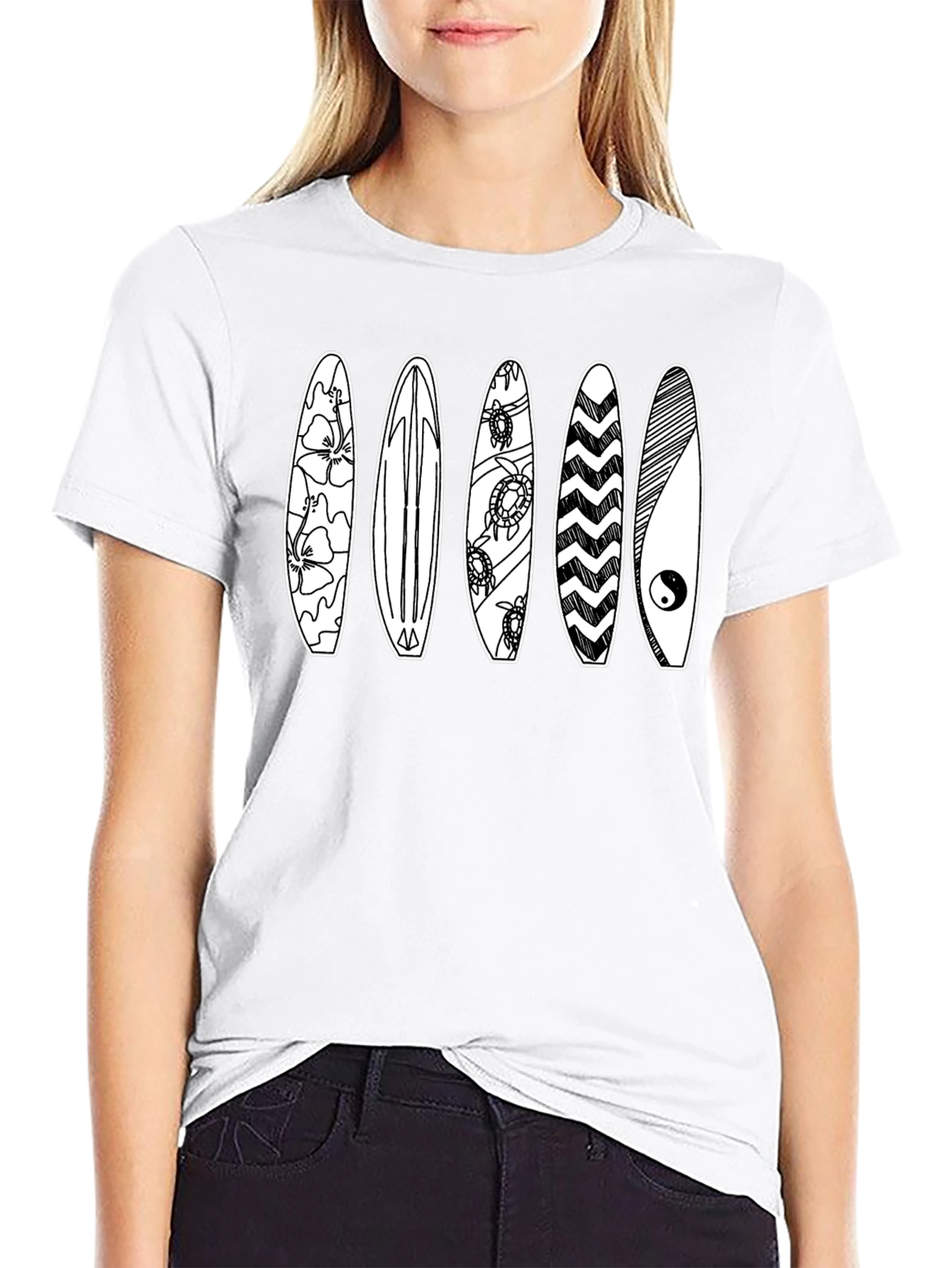 Surfboard Graphic Tee - Black Cotton T-Shirt
