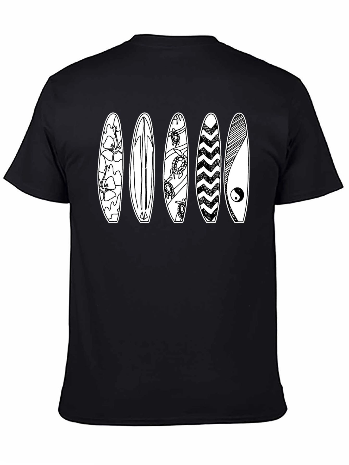 Surfboard Graphic Tee - Black Cotton T-Shirt