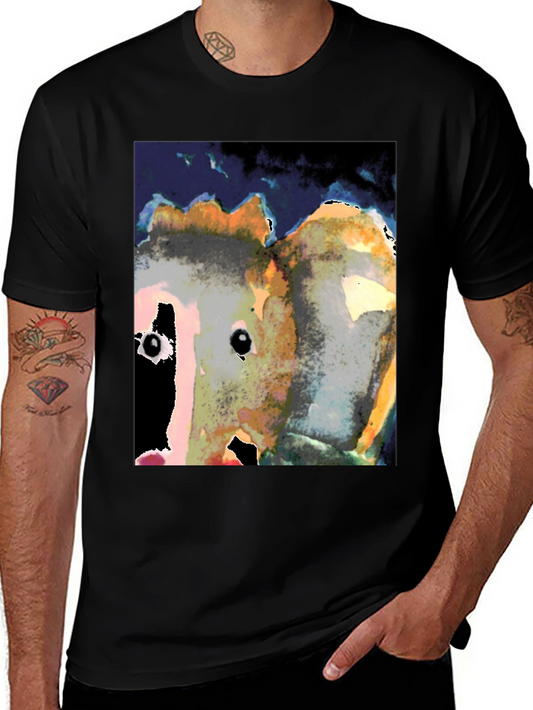 Abstract Face Print Black T-Shirt