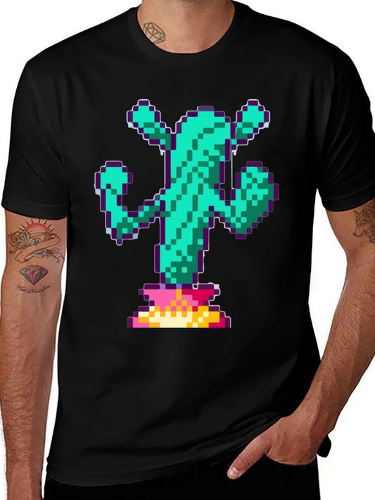 Pixel Cactus Graphic Tee - Retro Gaming Style