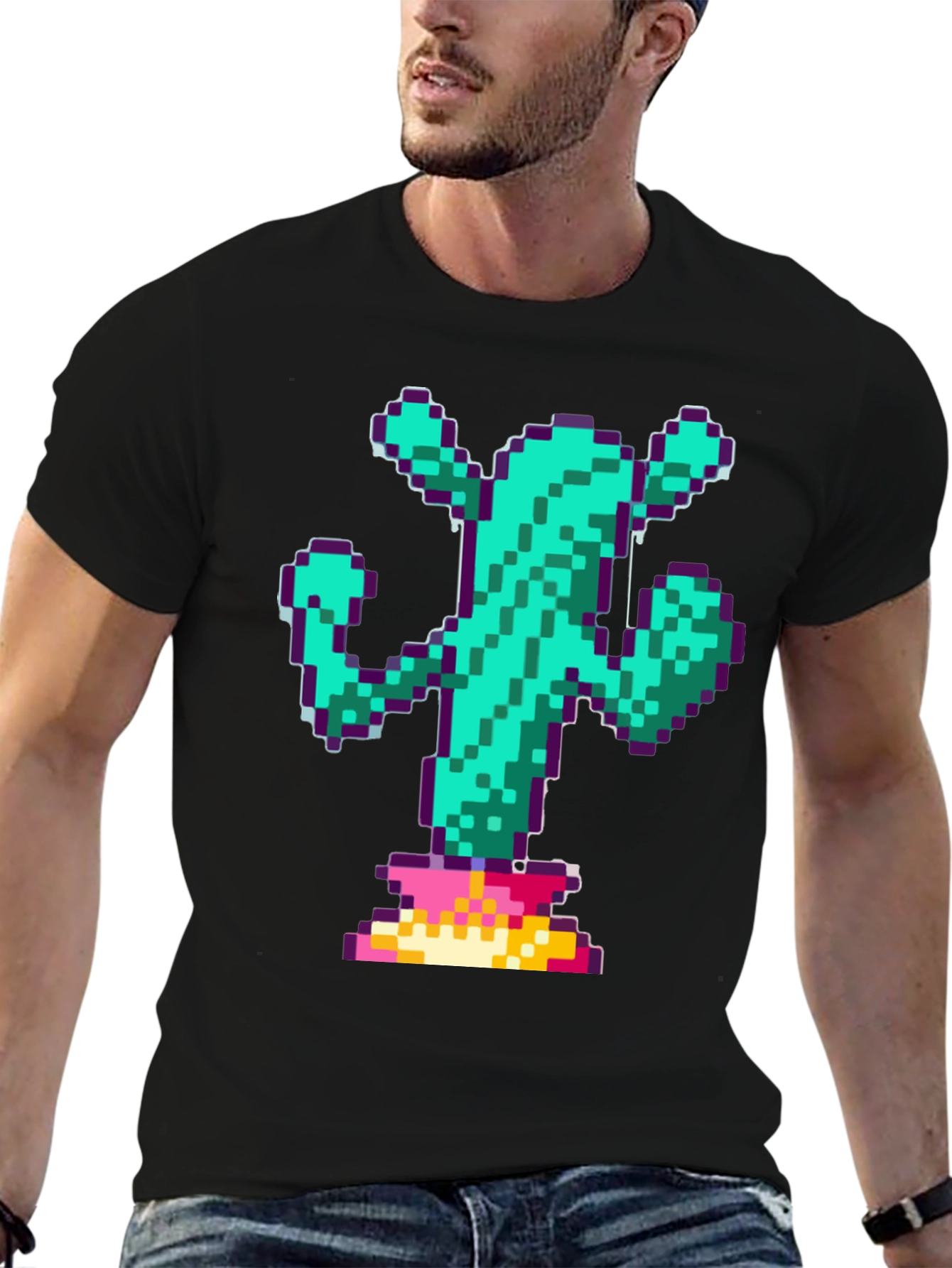 Pixel Cactus Graphic Tee - Retro Gaming Style