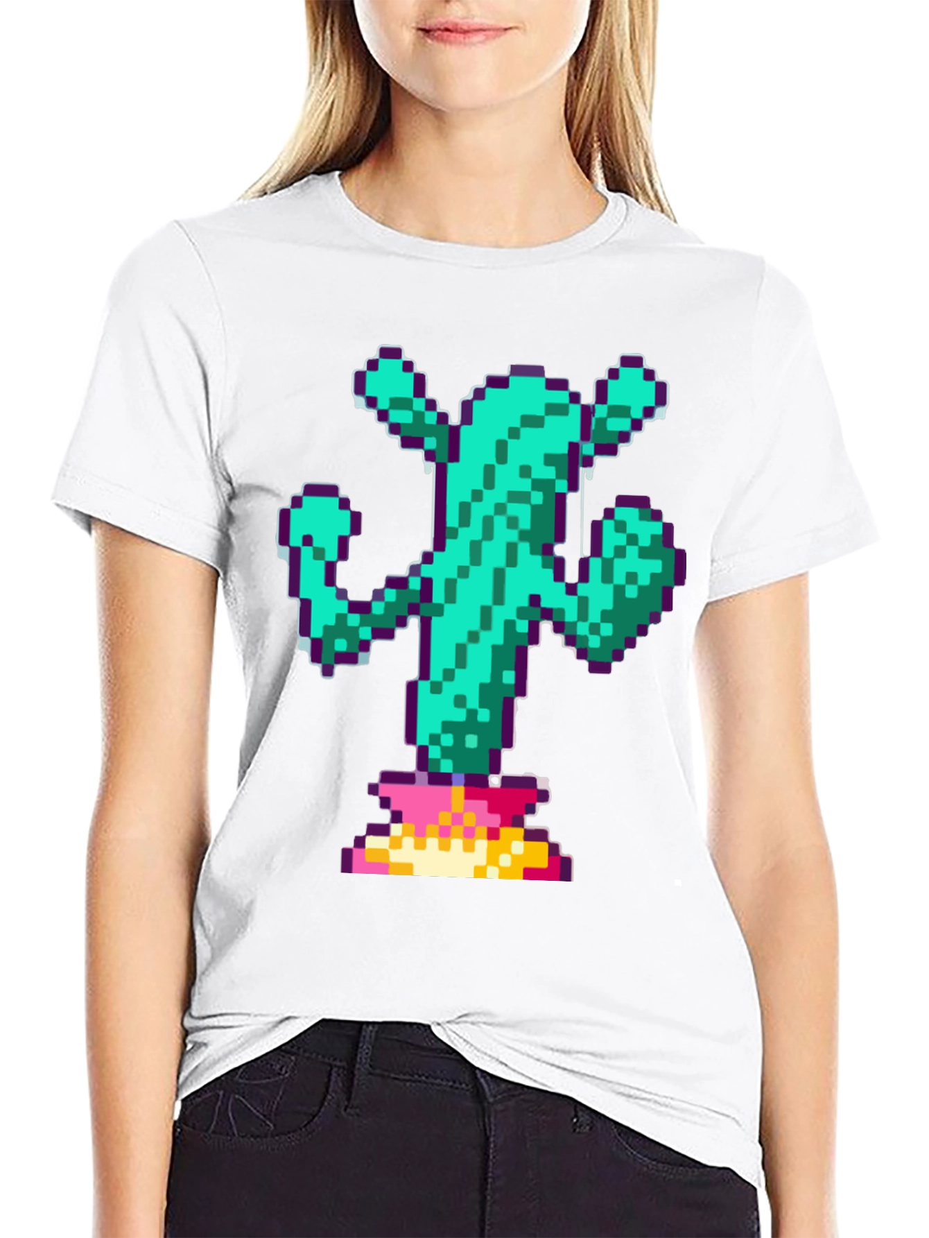 Pixel Cactus Graphic Tee - Retro Gaming Style