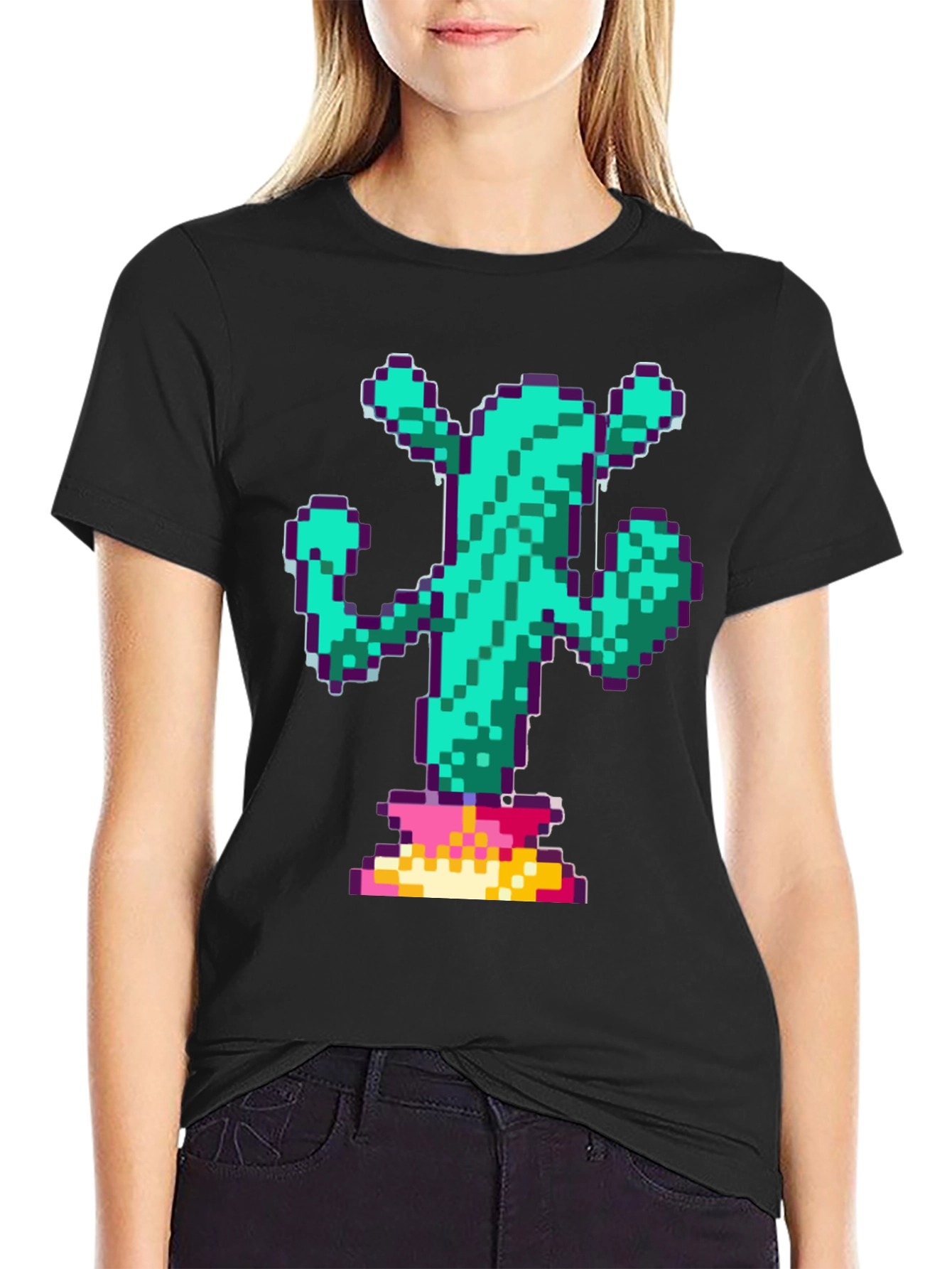 Pixel Cactus Graphic Tee - Retro Gaming Style
