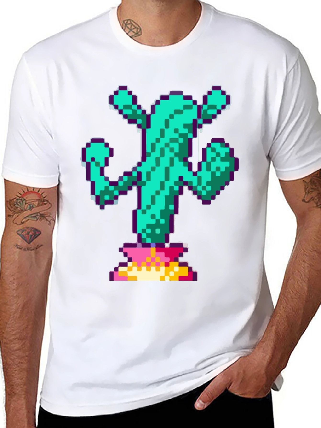 Pixel Cactus Graphic Tee - Retro Gaming Style