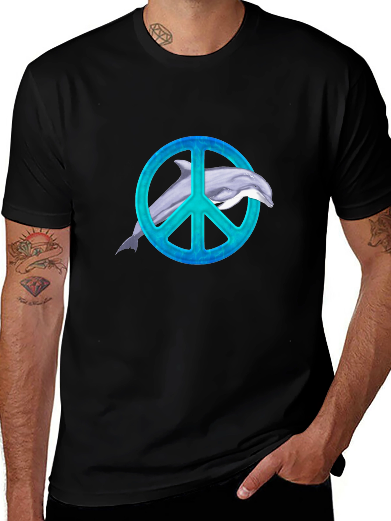 Dolphin Peace Sign Black T-Shirt