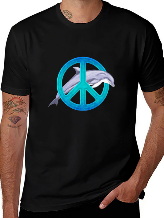 Dolphin Peace Sign Black T-Shirt